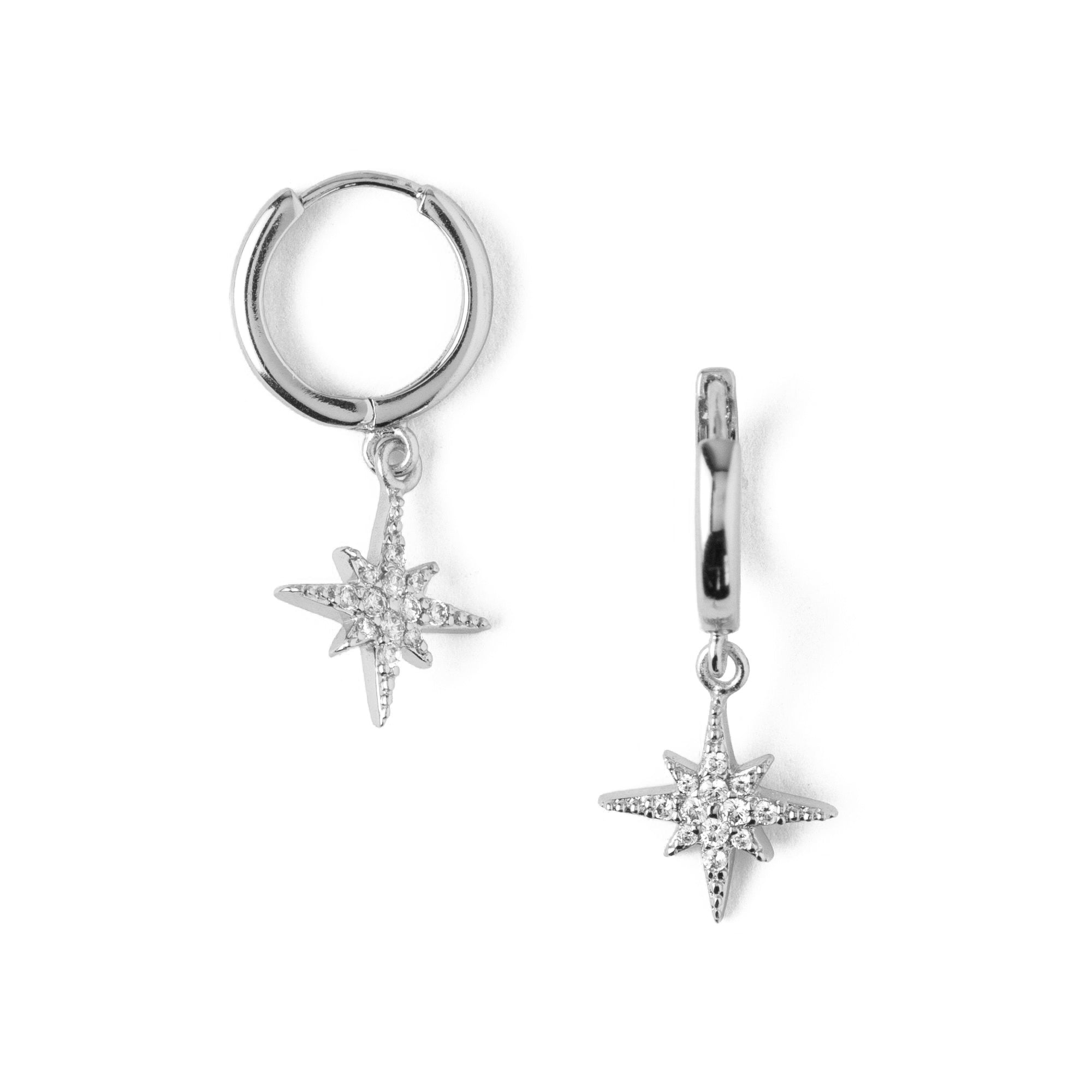 Starburst Huggie Hoop Earrings - Silver - Orelia London