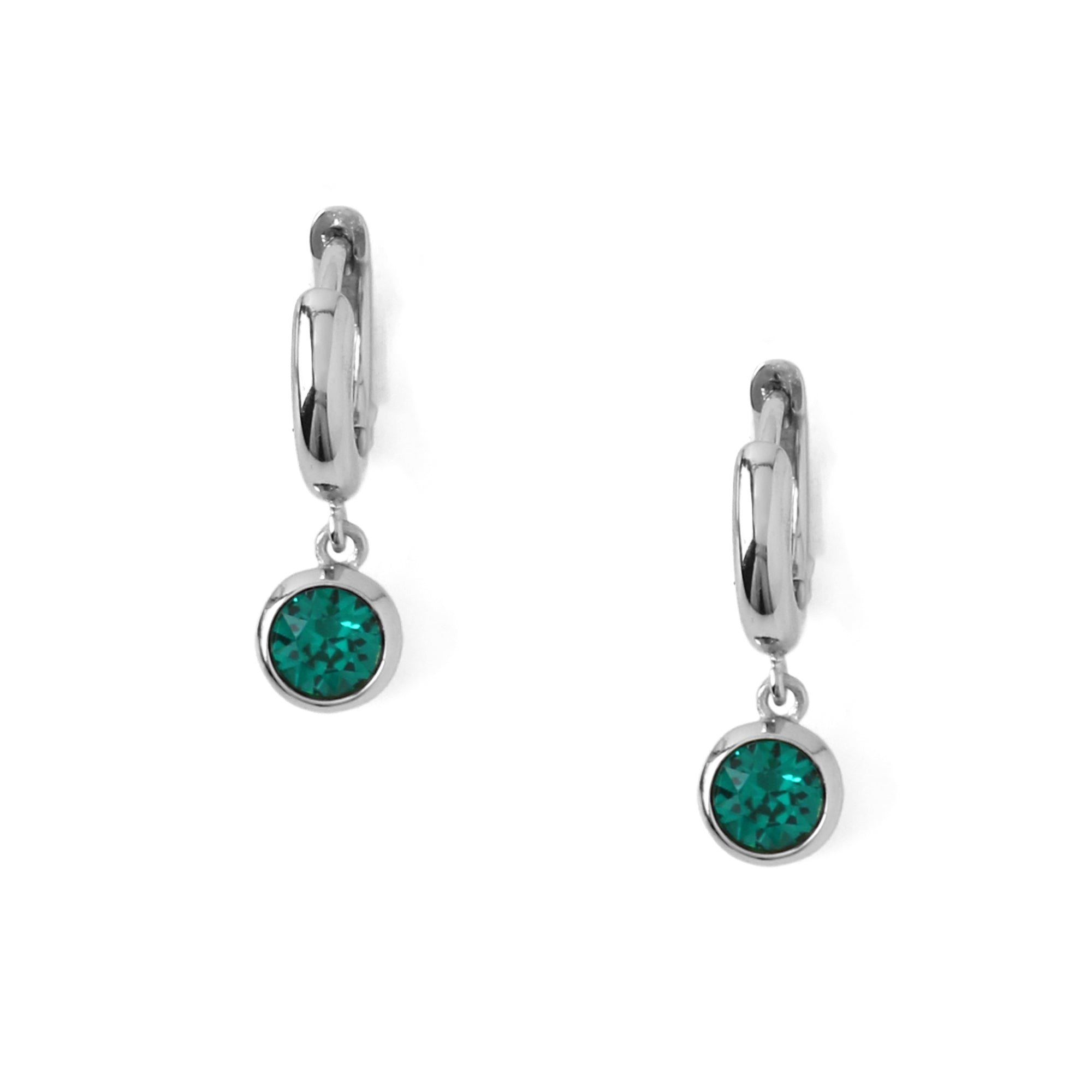 Emerald Drop Huggie Hoop Earrings Made With Swarovski Crystals - Silver - Orelia London