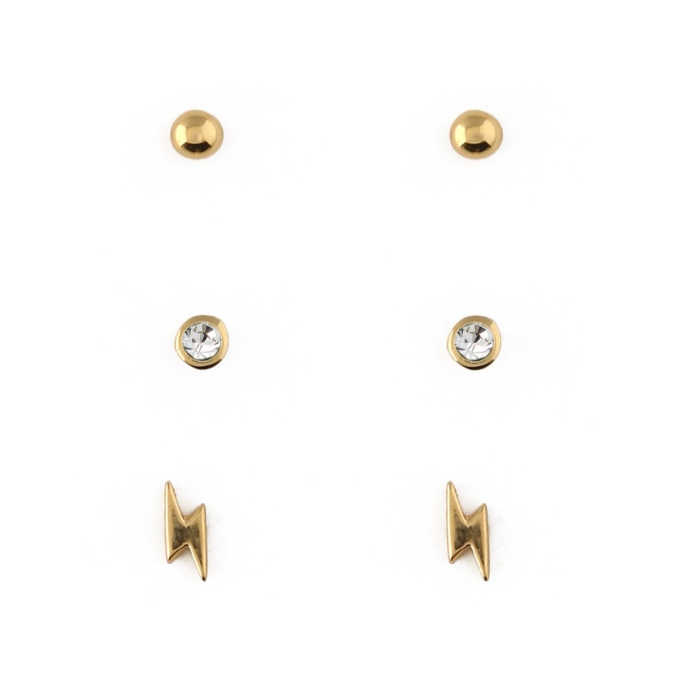 Crystal Stud & Lightning Ear Party Made With Swarovski Crystals - Gold - Orelia London