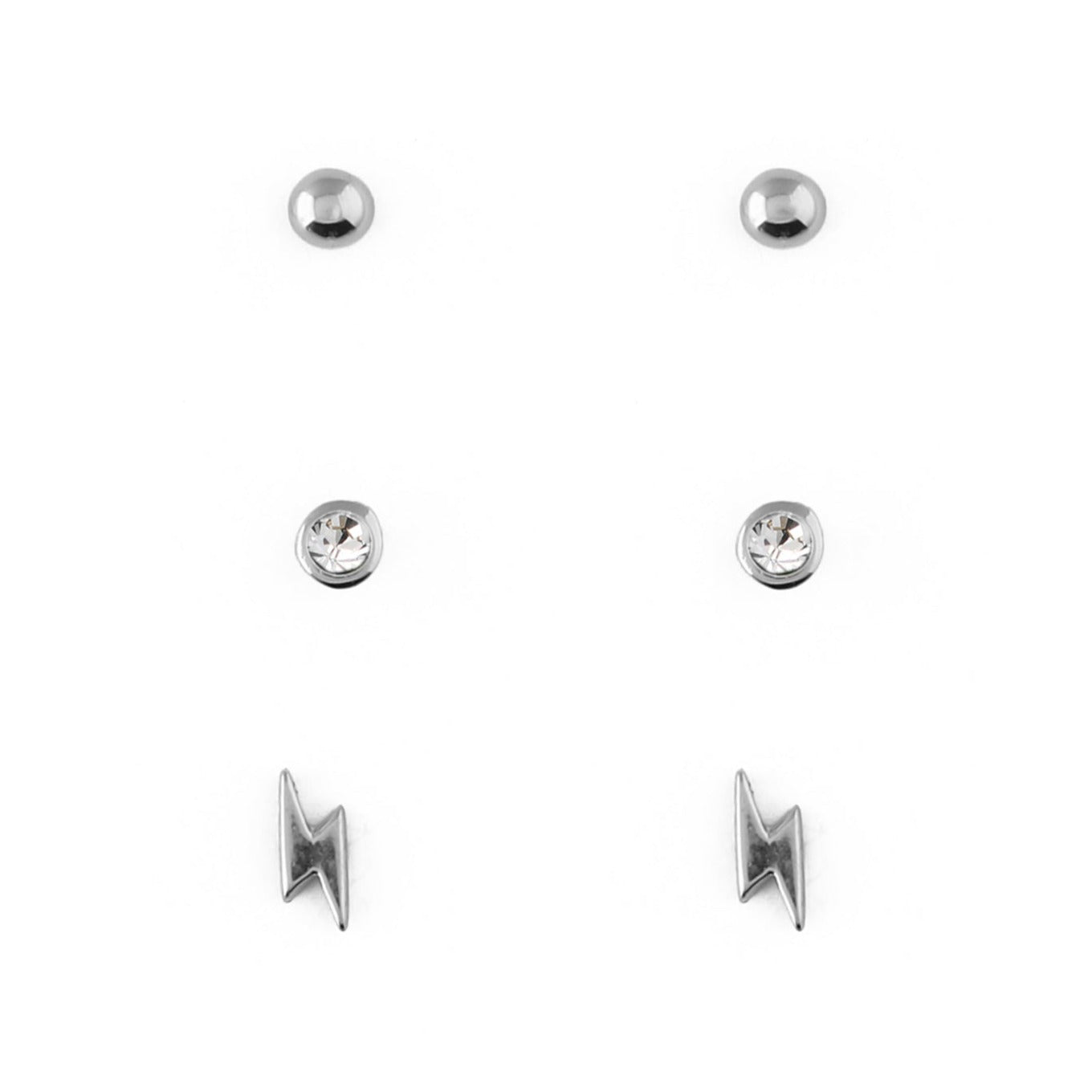 Crystal Stud & Lightning Ear Party Made With Swarovski Crystals - Silver - Orelia London