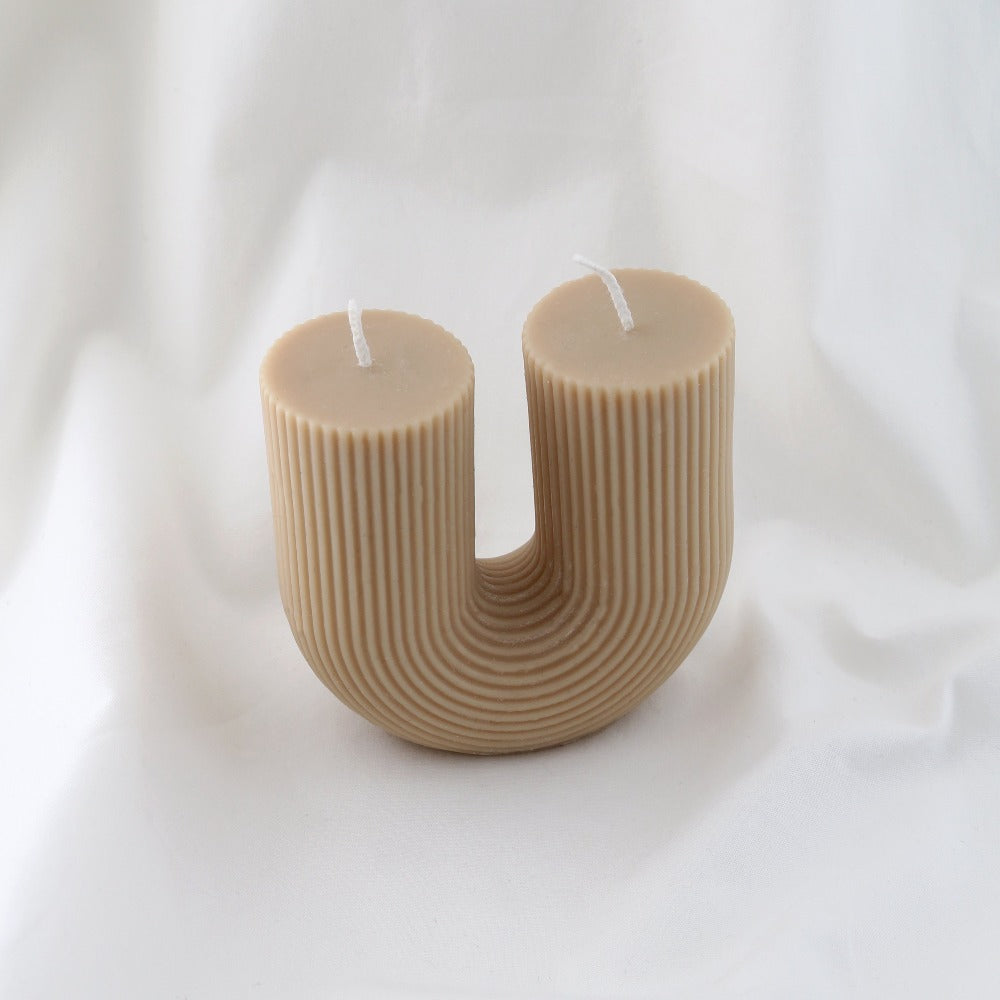 Curved Double Pillar Candle - Beige - Orelia London