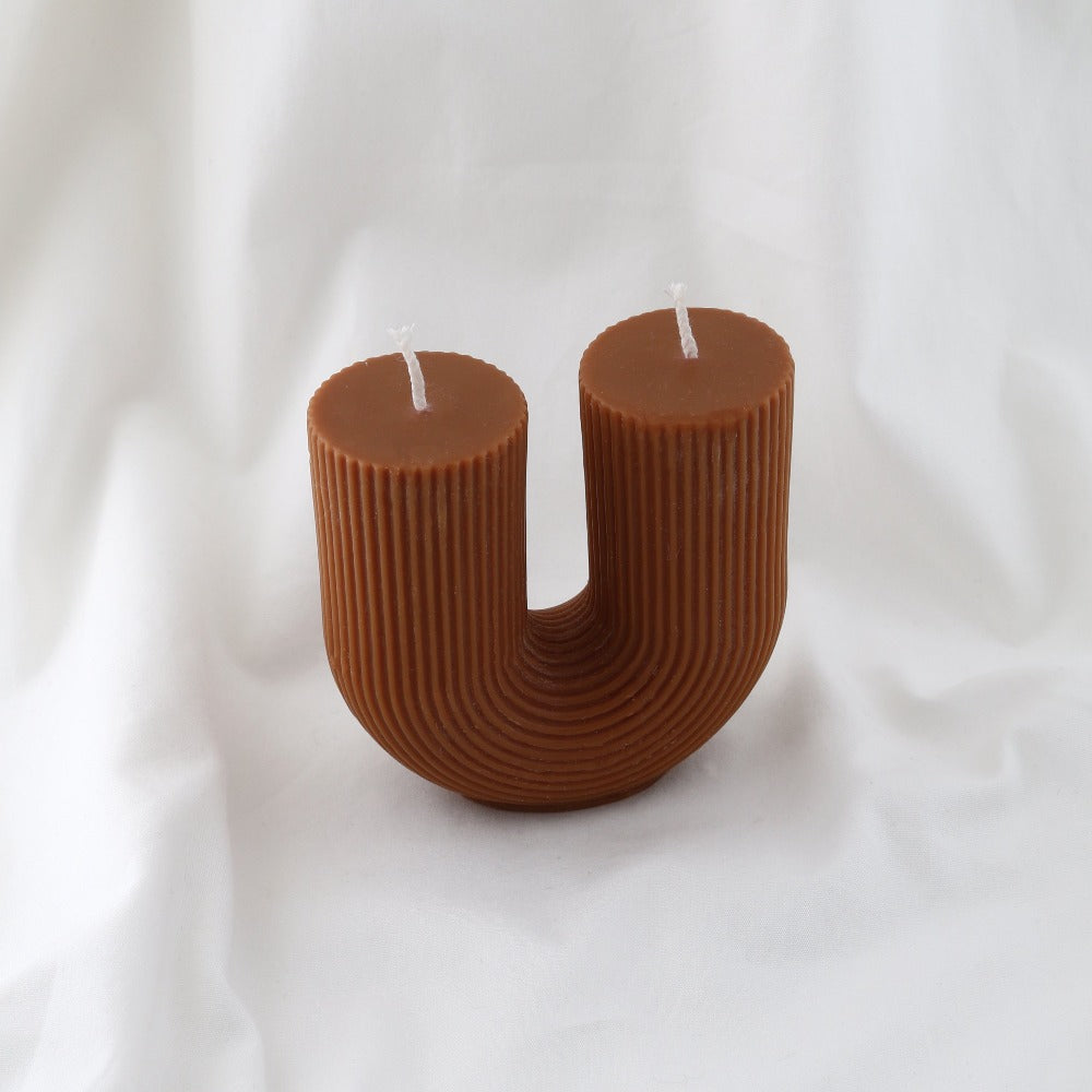 Curved Double Pillar Candle - Brown - Orelia London