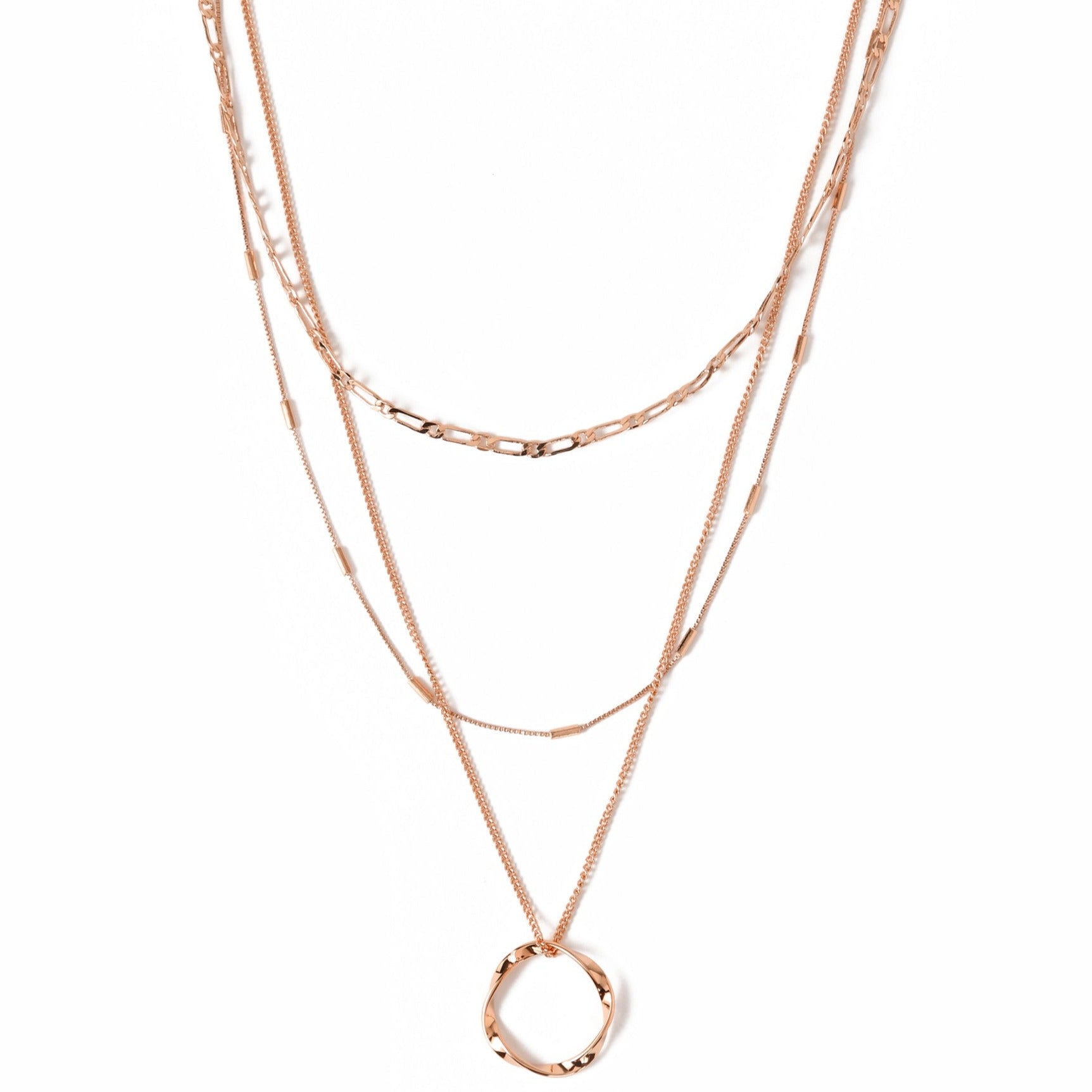 Open Circle Three Row Necklace - Rose Gold - Orelia London