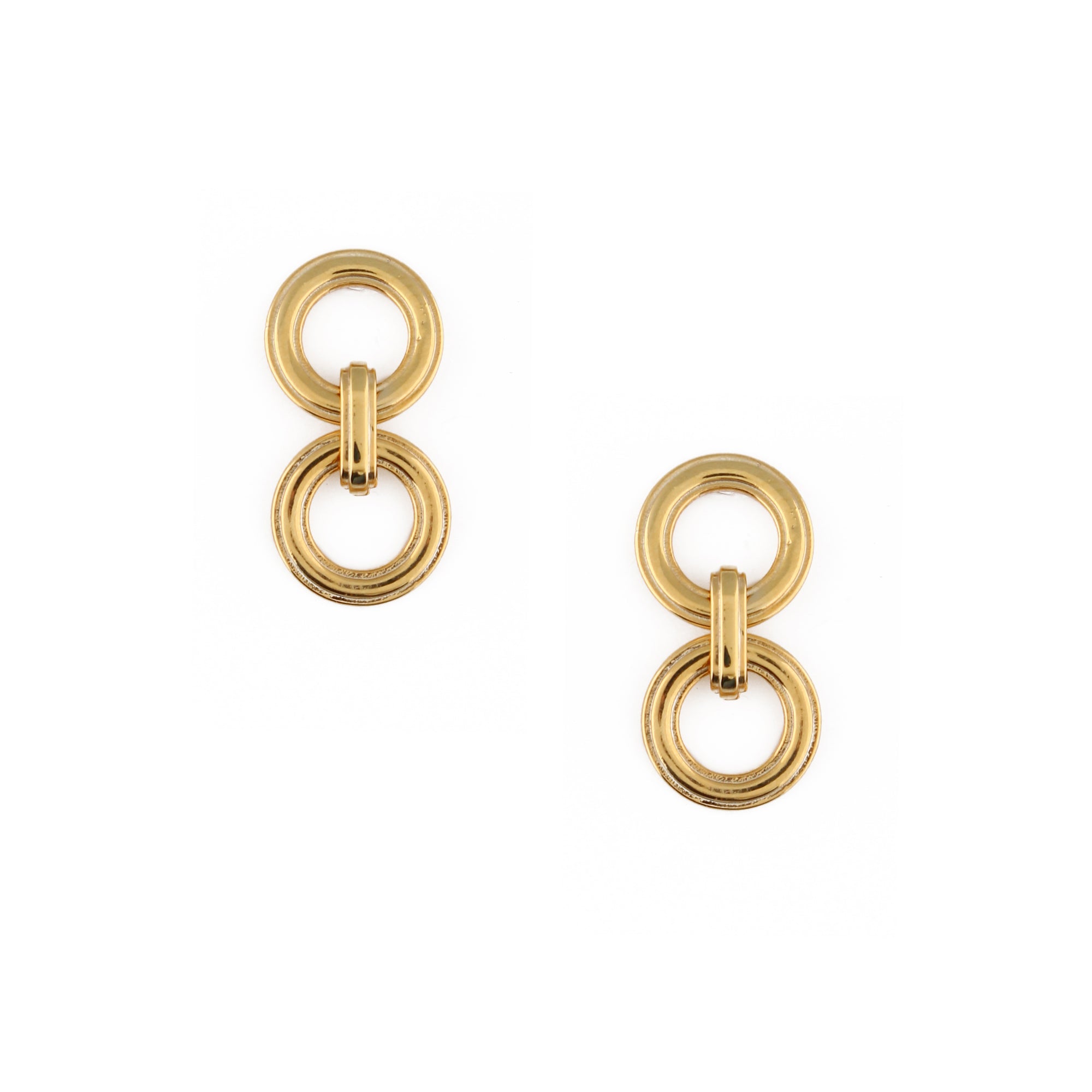 Image of Open Circle Ridged Link Drop Earrings - Gold