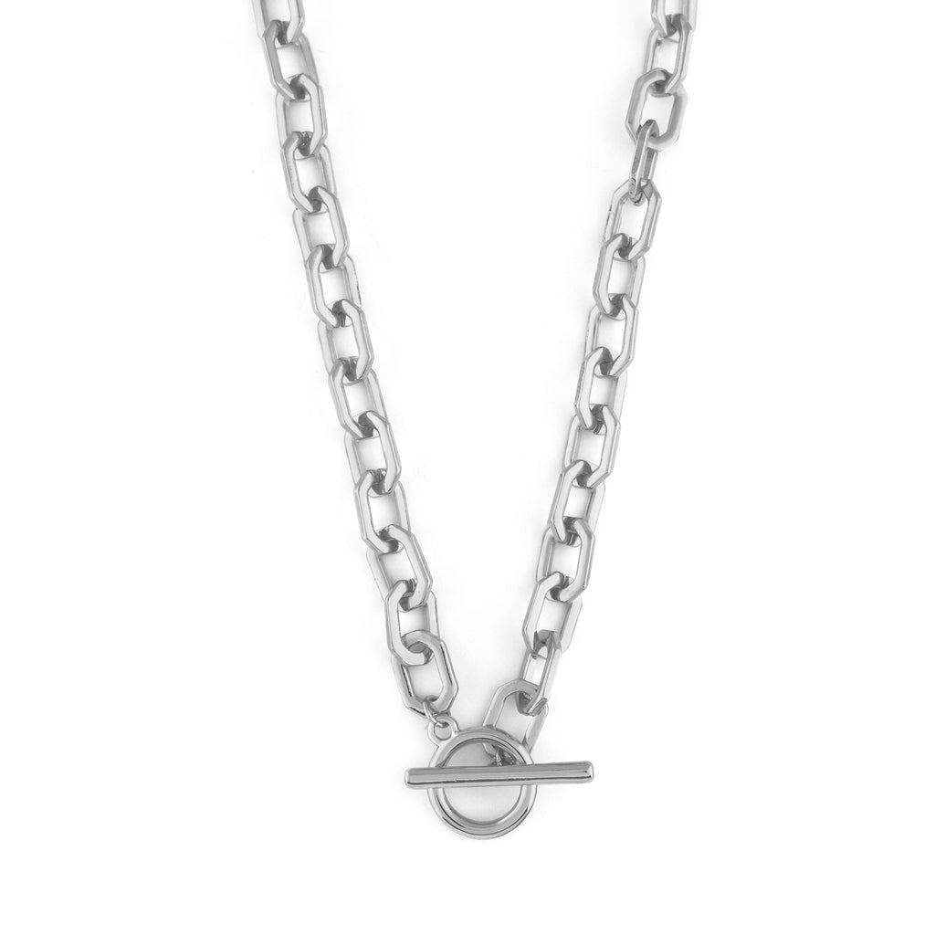 Geo Open Link T Bar Necklace Silver