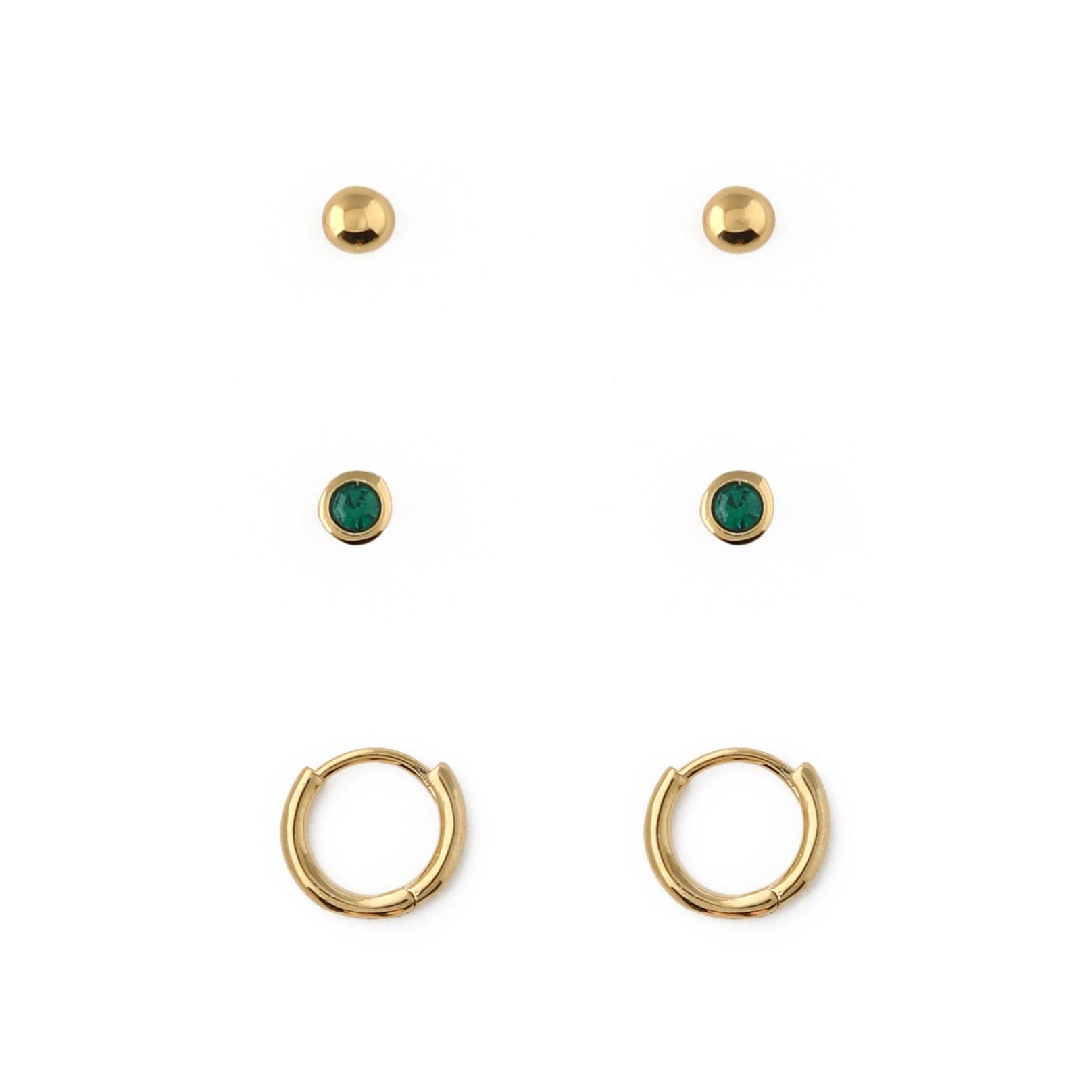 Emerald Stud & Hoop Earrings 3 Pack Made With Swarovski Crystals - Orelia London