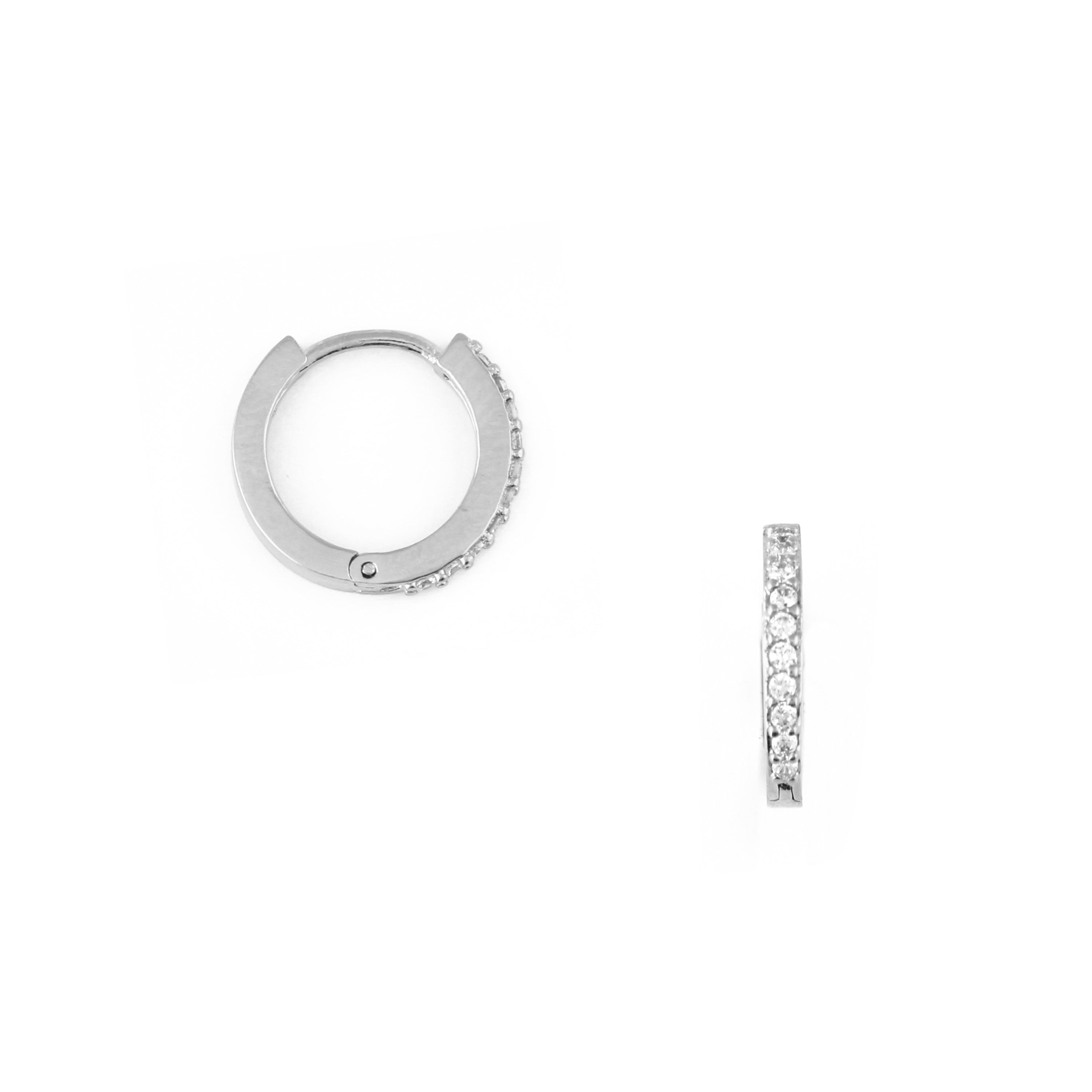 Pavé Huggie Hoop Earrings - Silver - Orelia London