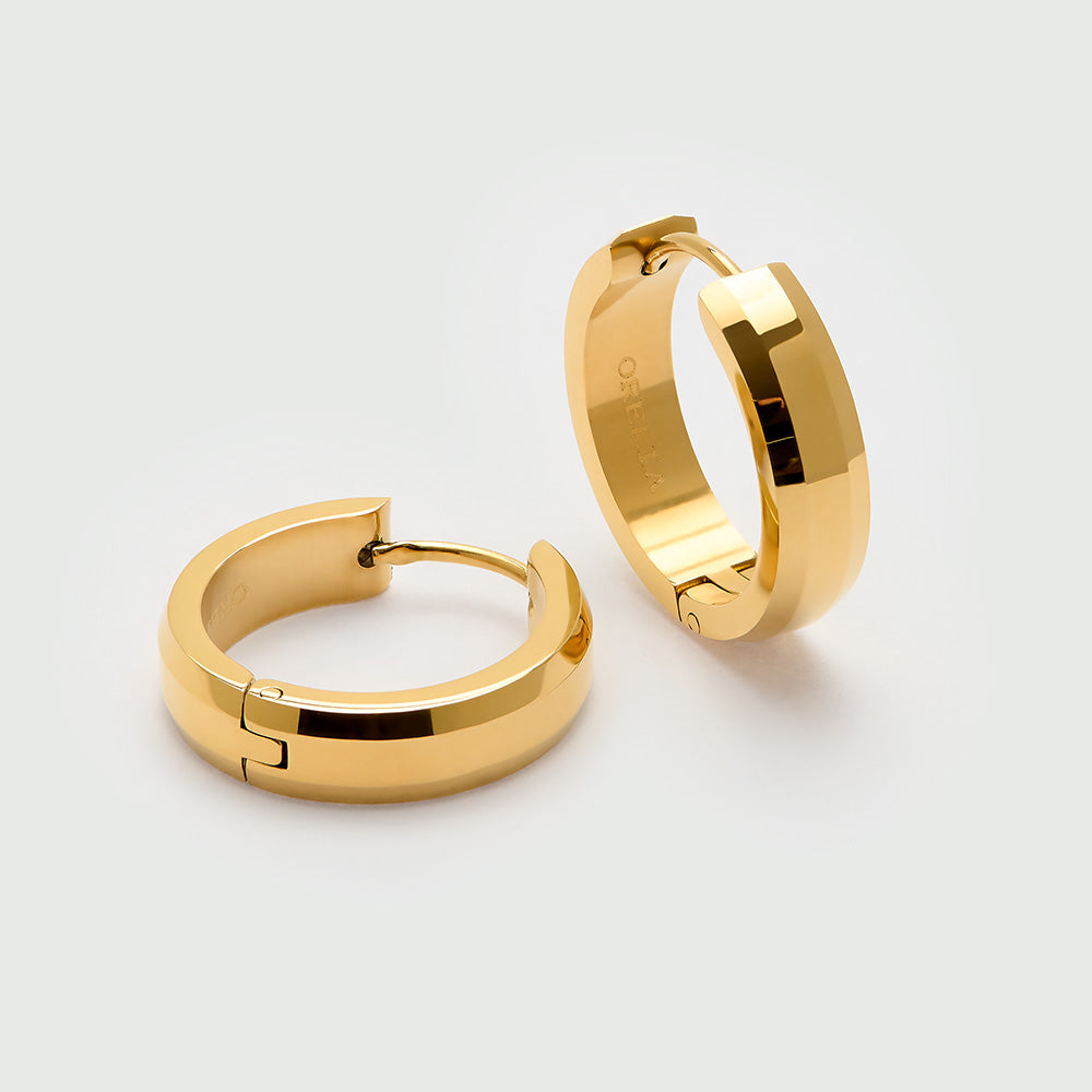 LUXE Bevelled Edge Mid-Sized Hoop Earrings - Gold - Orelia LUXE