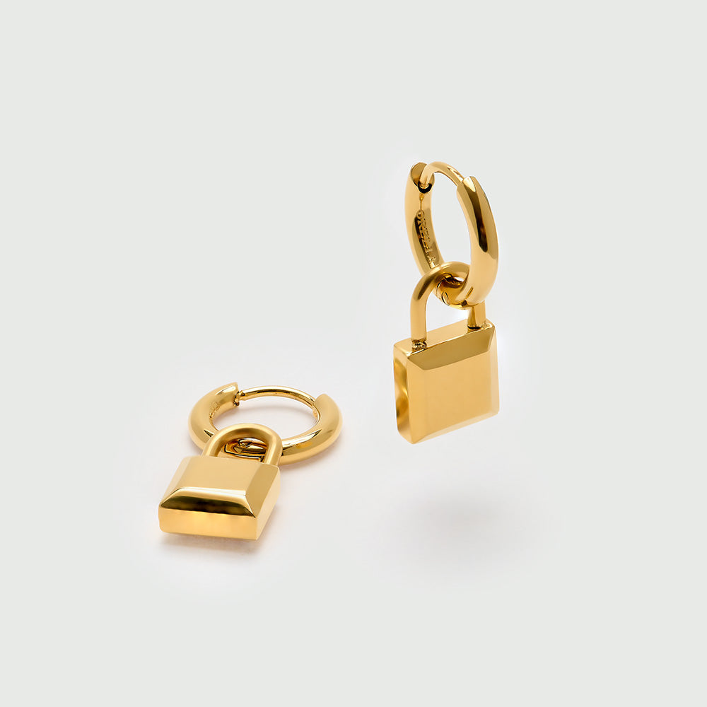 LUXE Square Padlock Huggie Hoop Earrings - Gold - Orelia LUXE
