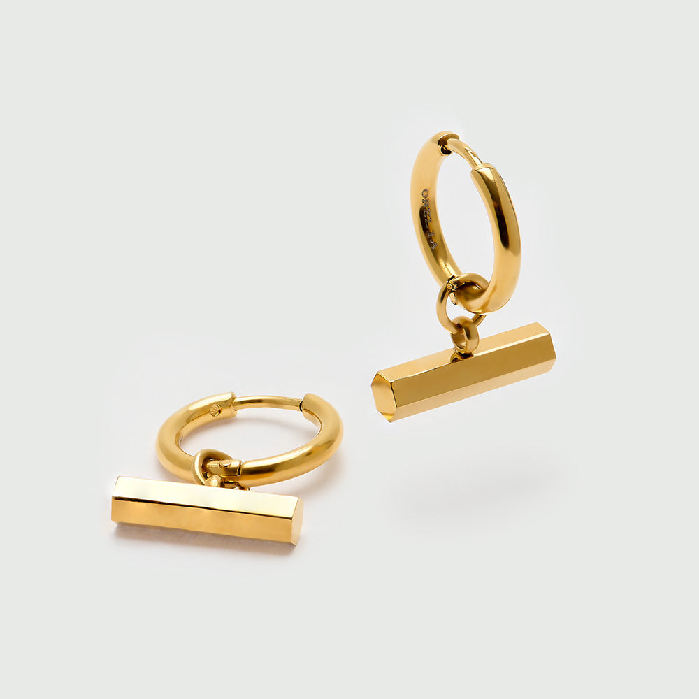 LUXE T-Bar Charm Huggie Hoop Earrings - Gold - Orelia LUXE