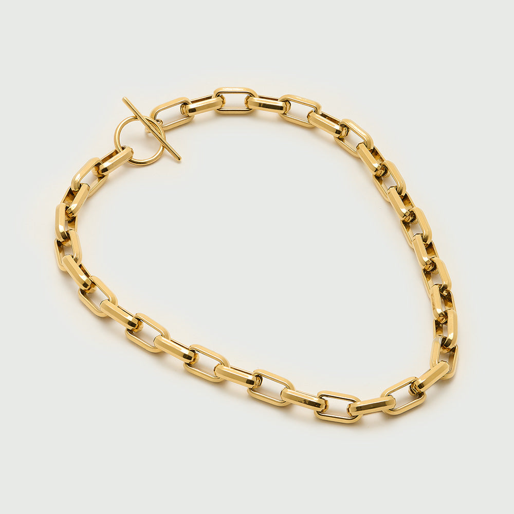LUXE Rectangle Link T-Bar Necklace - Gold - Orelia LUXE