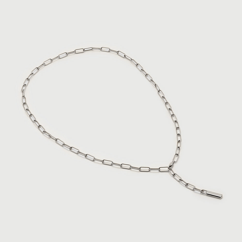 LUXE Bevelled Edge Tag Lariat Necklace - Silver - Orelia LUXE