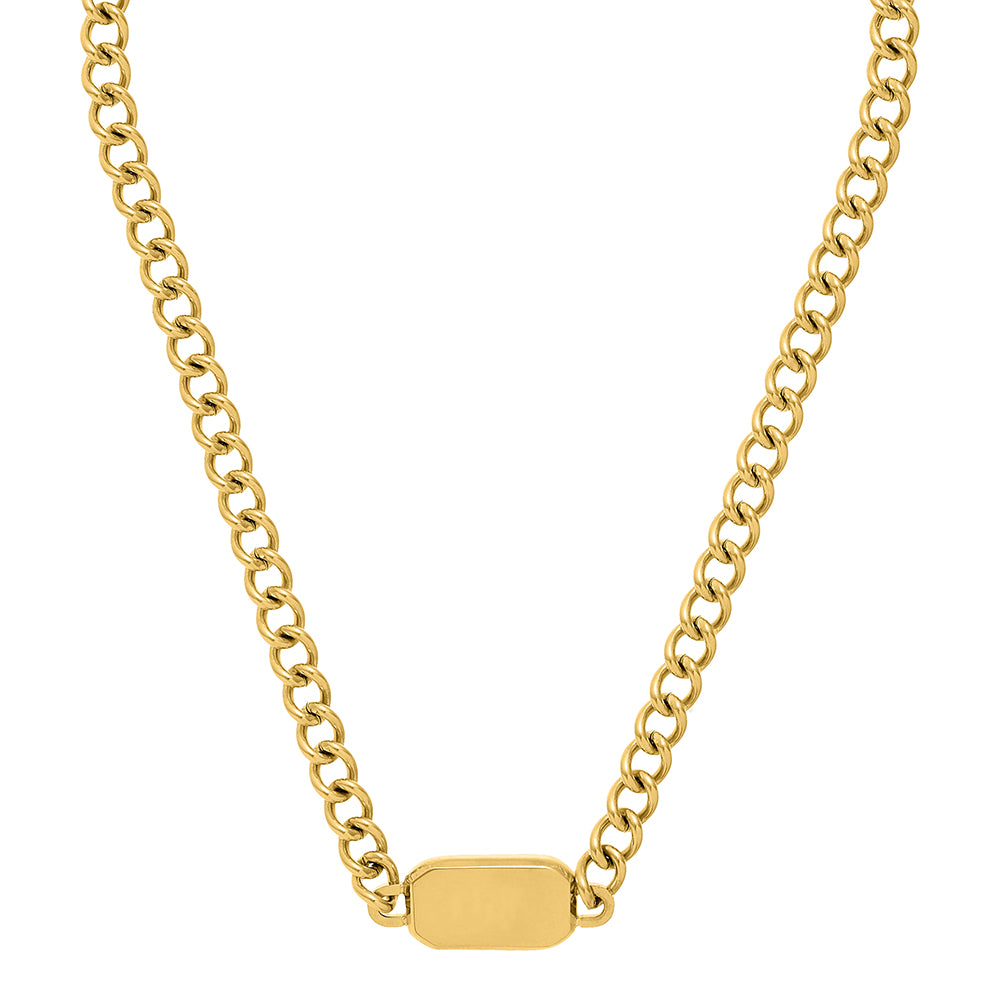 Rectangle Tag Chunky Chain Necklace - Gold - Orelia London