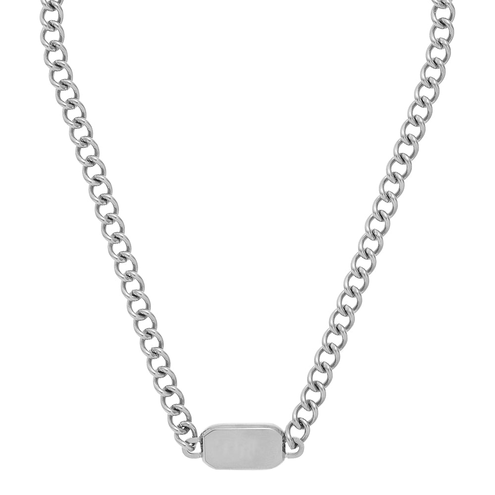 Rectangle Tag Chunky Chain Necklace - Silver - Orelia London