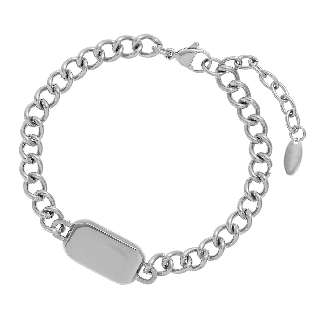 Rectangle Tag Chunky Chain Bracelet - Silver - Orelia London
