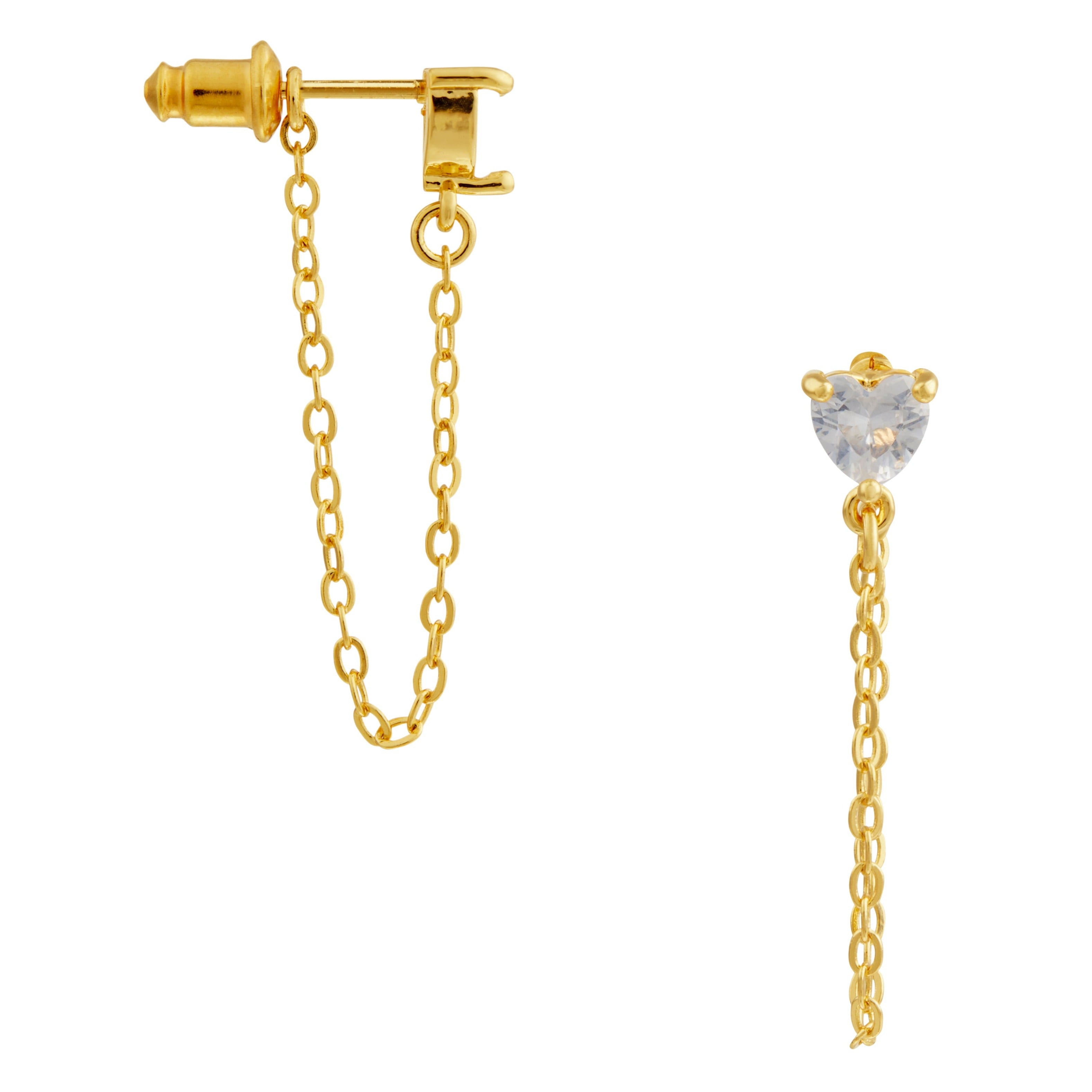 Crystal Heart & Chain Wrap Stud Earrings - Orelia London