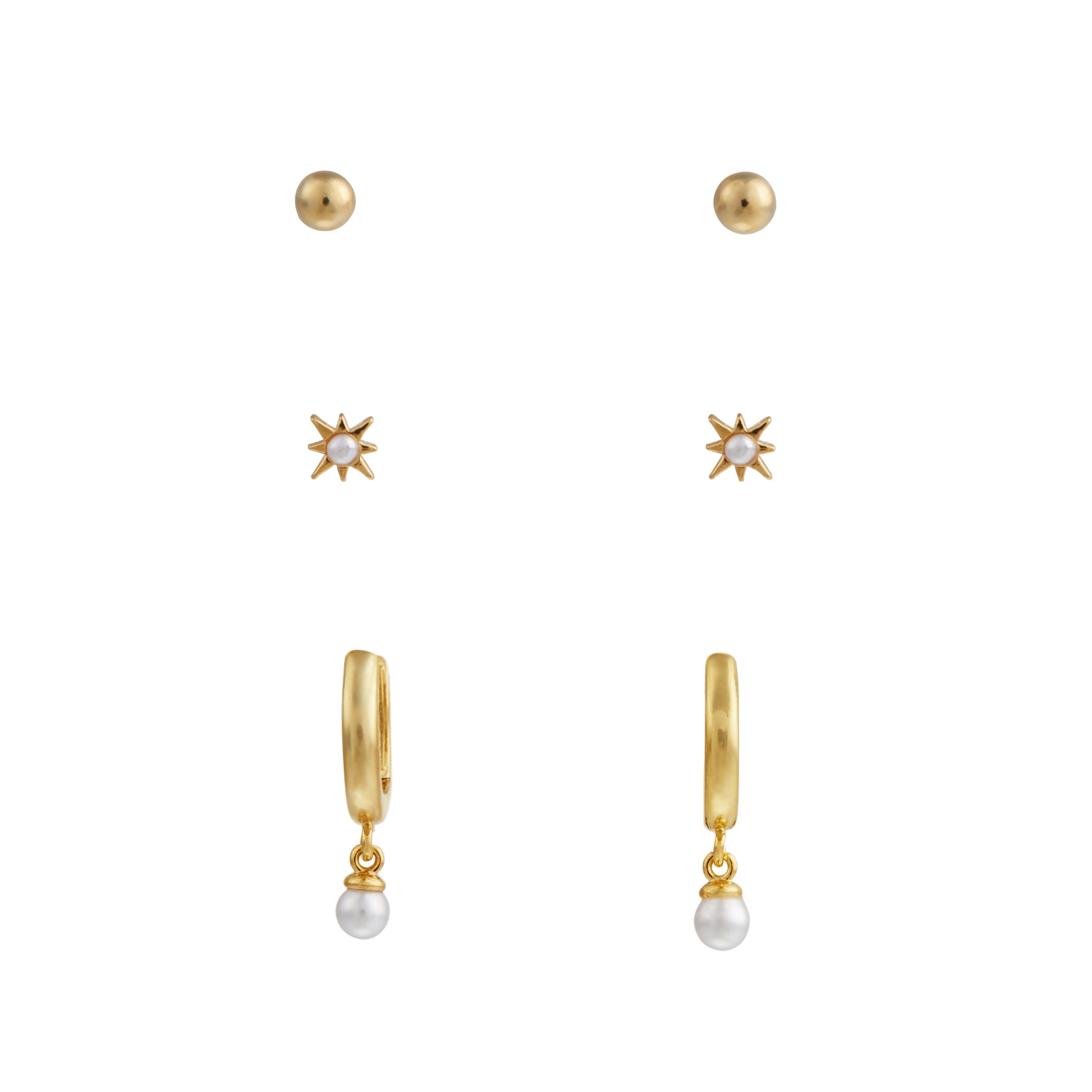 Pearl Drop Hoop & Starburst Stud Earring Pack - Orelia London