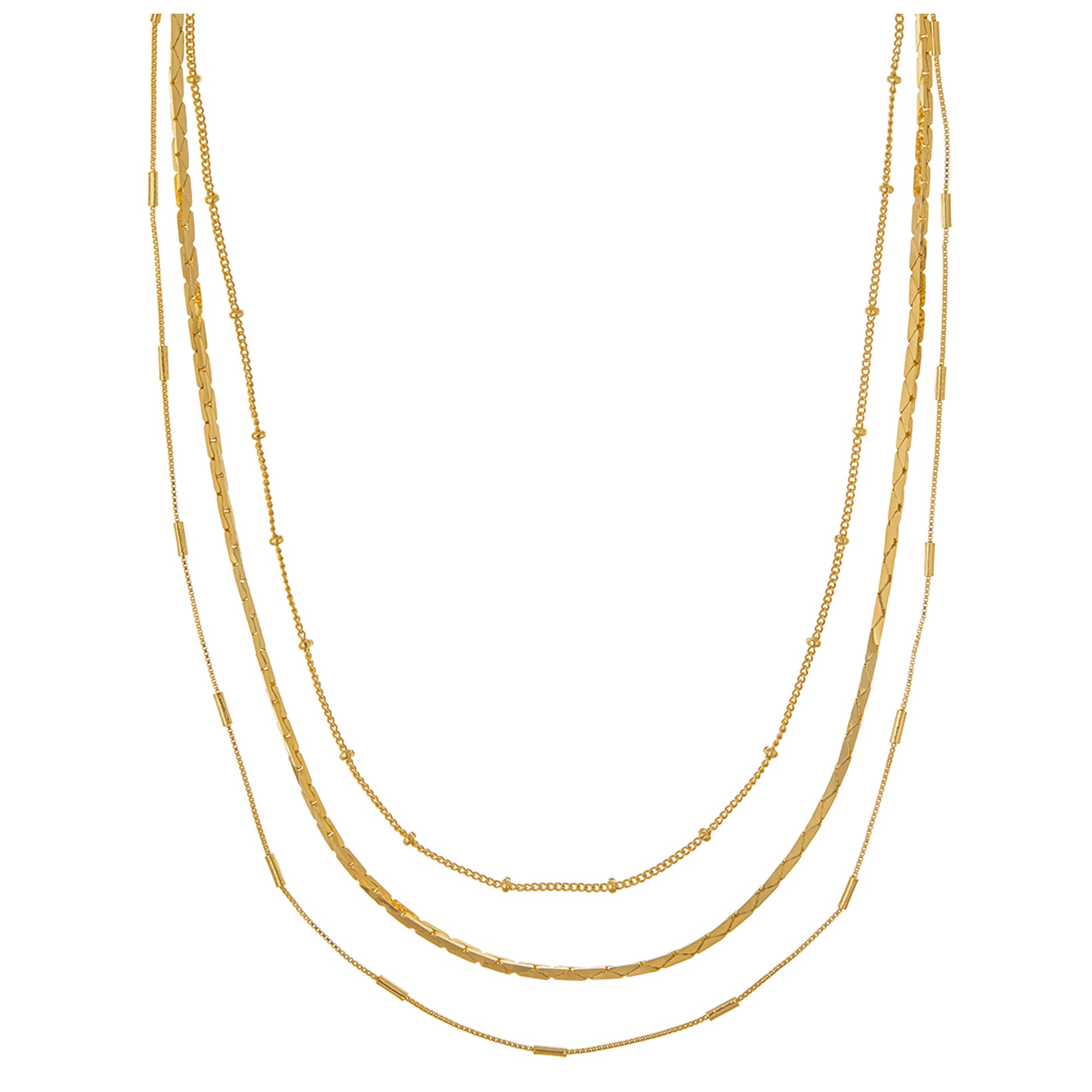 Satellite & Link Chain 3-Row Necklace - Gold - Orelia London
