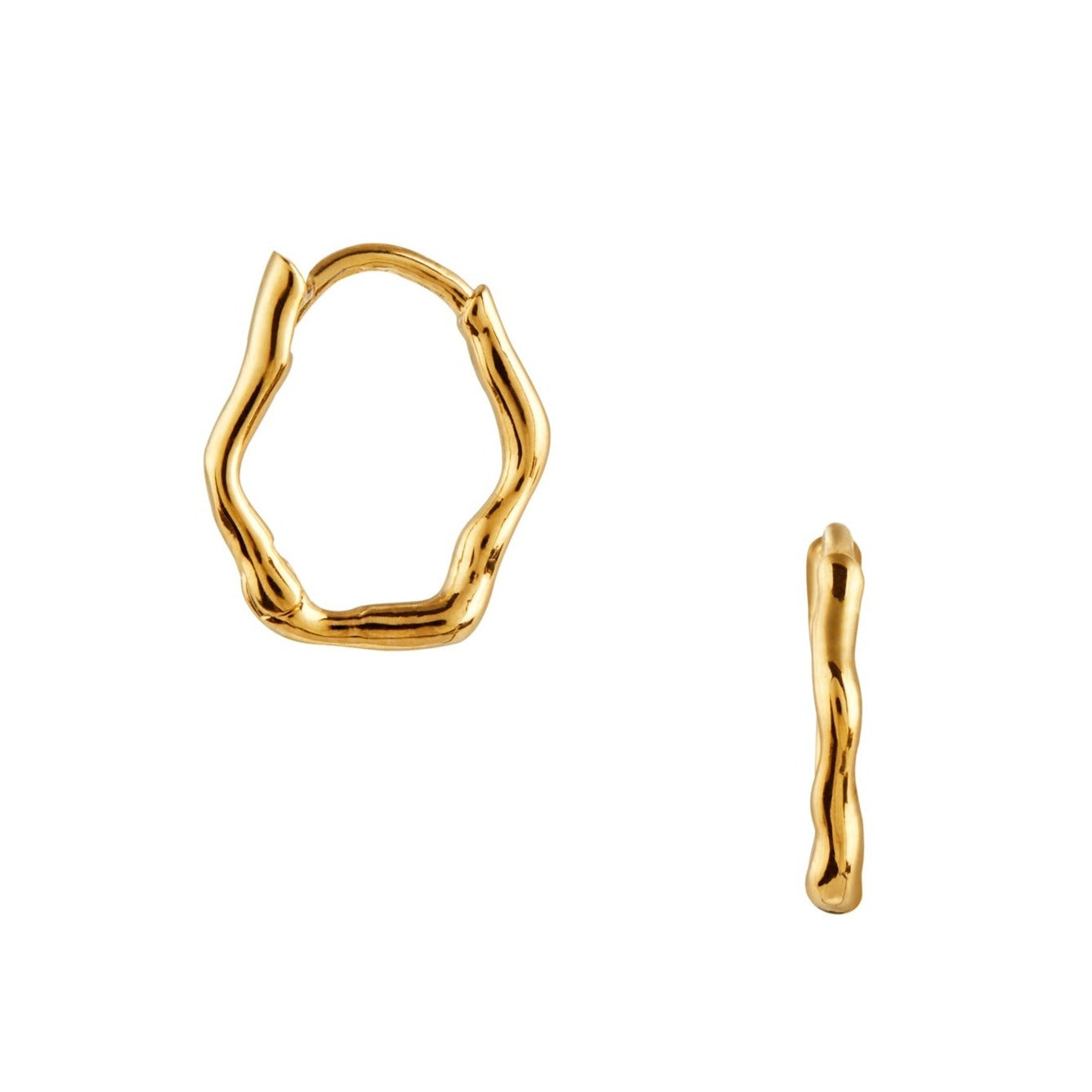 Organic Wave Huggie Hoop Earrings - Gold - Orelia London