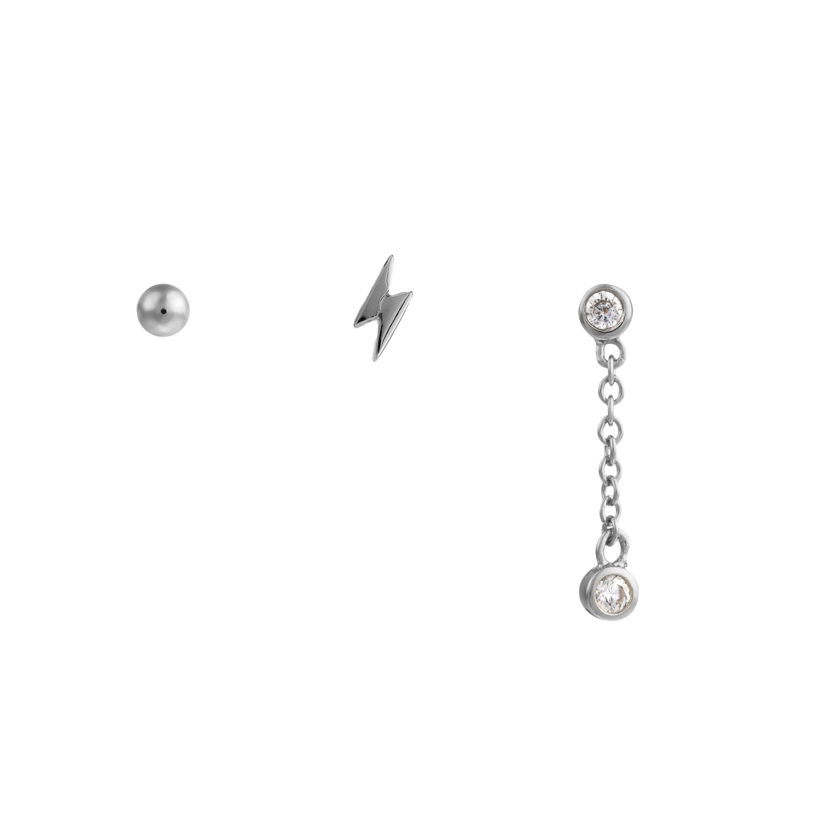 Lightning & Chain Drop Ear Party - Silver - Orelia London