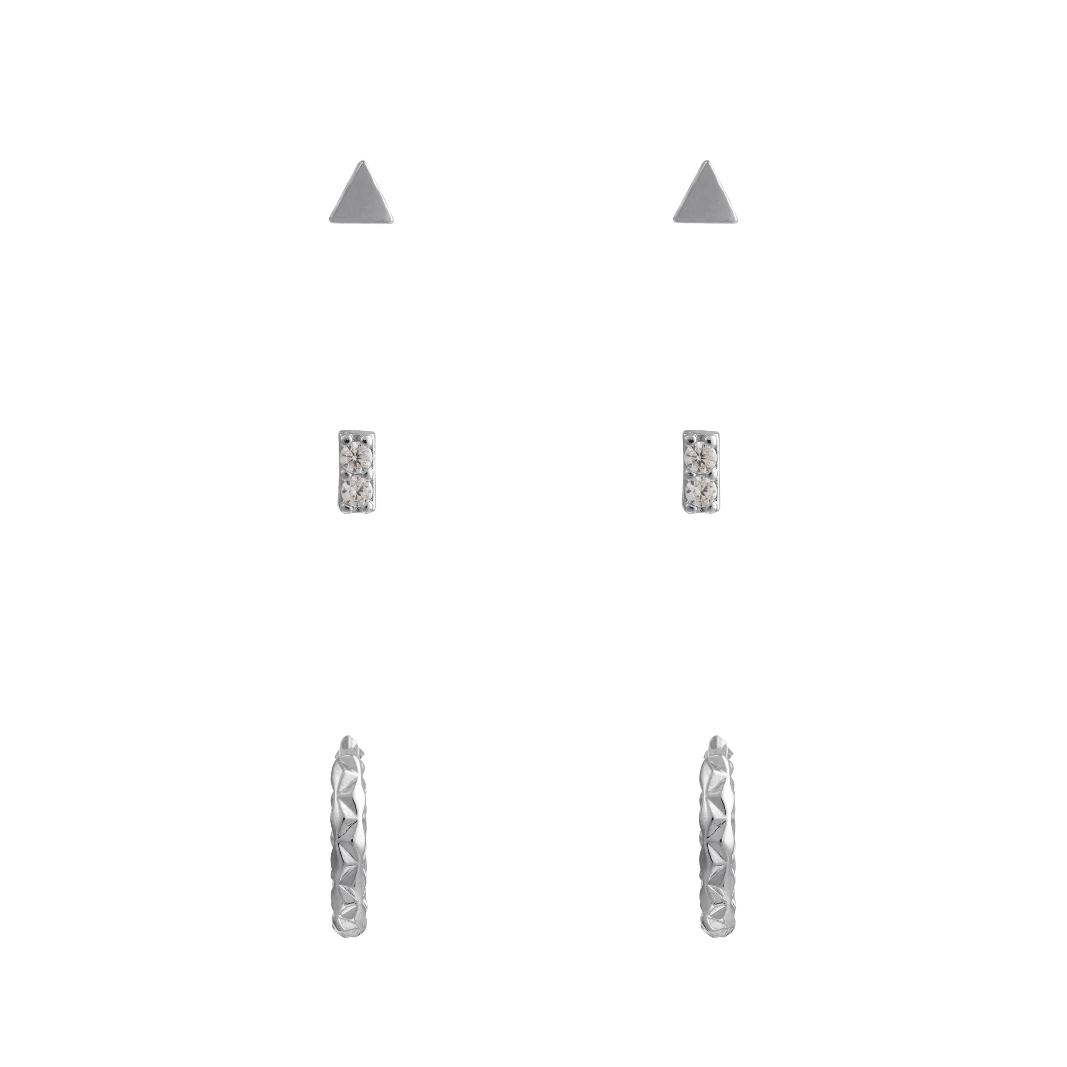 Geo Stud & Hoop Earring Pack - Silver - Orelia London