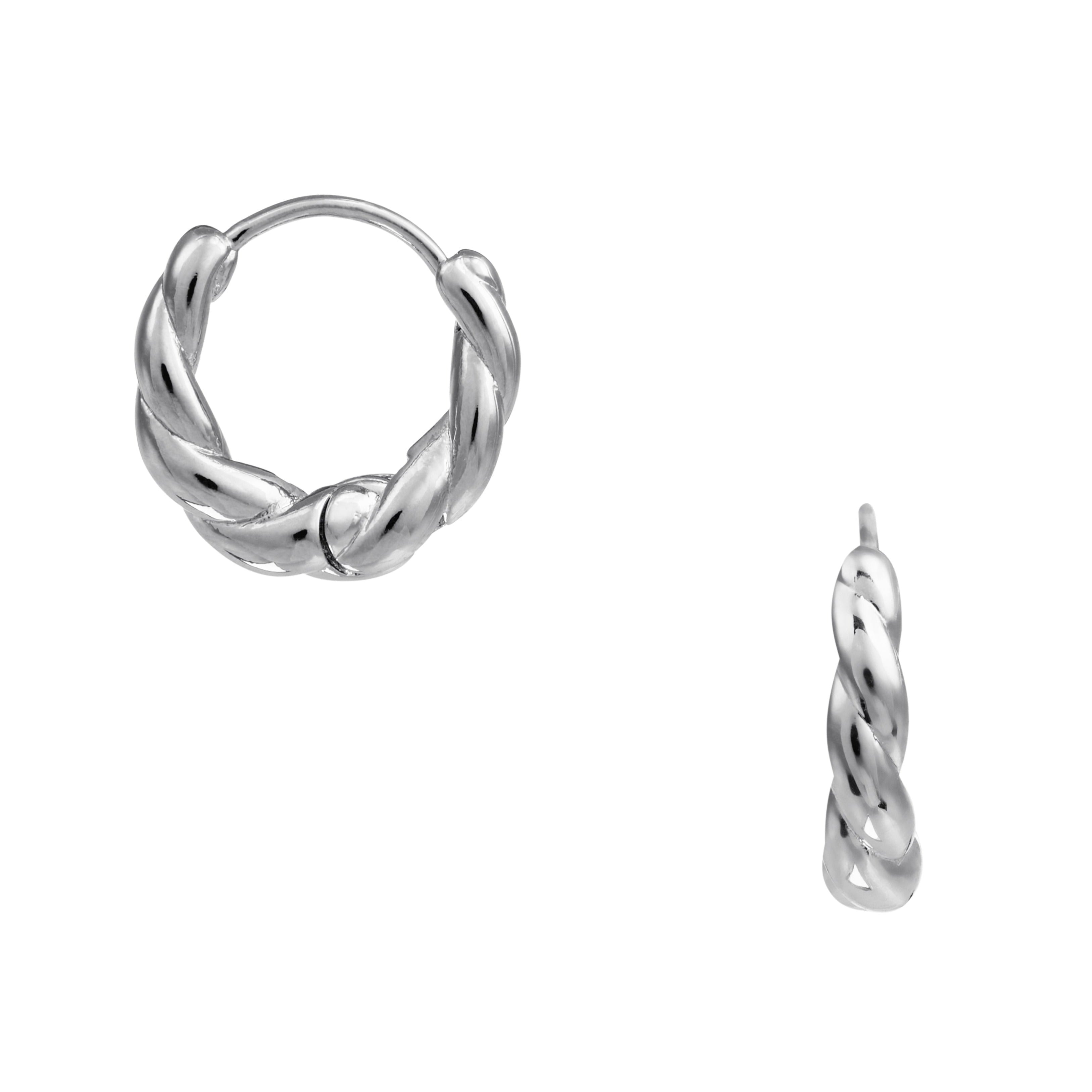 Rope Twist Huggie Hoop Earrings - Silver - Orelia London