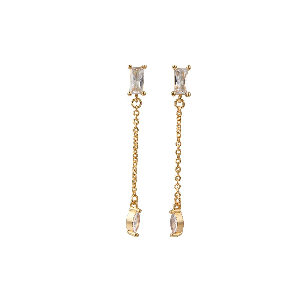 Baguette Stud Chain Earrings - Orelia London