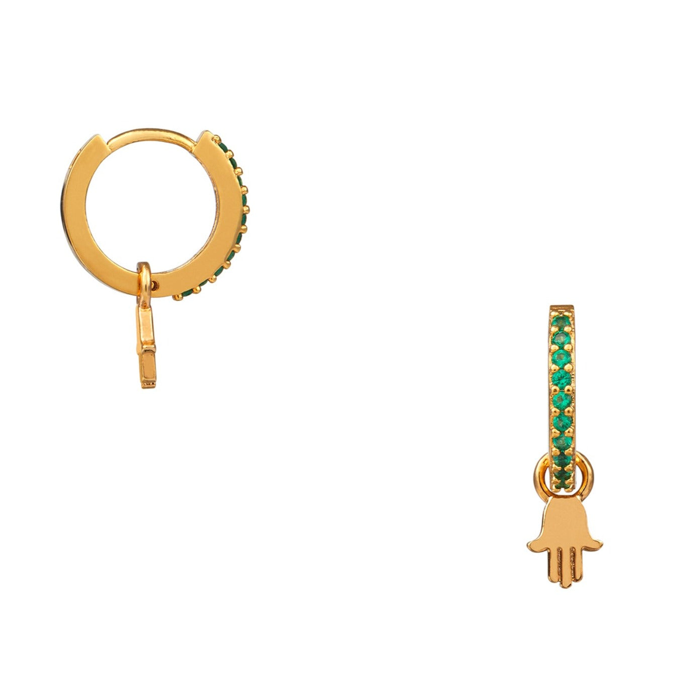 Hamsa Hand & Emerald Pavé Huggie Hoop Earrings - Orelia London