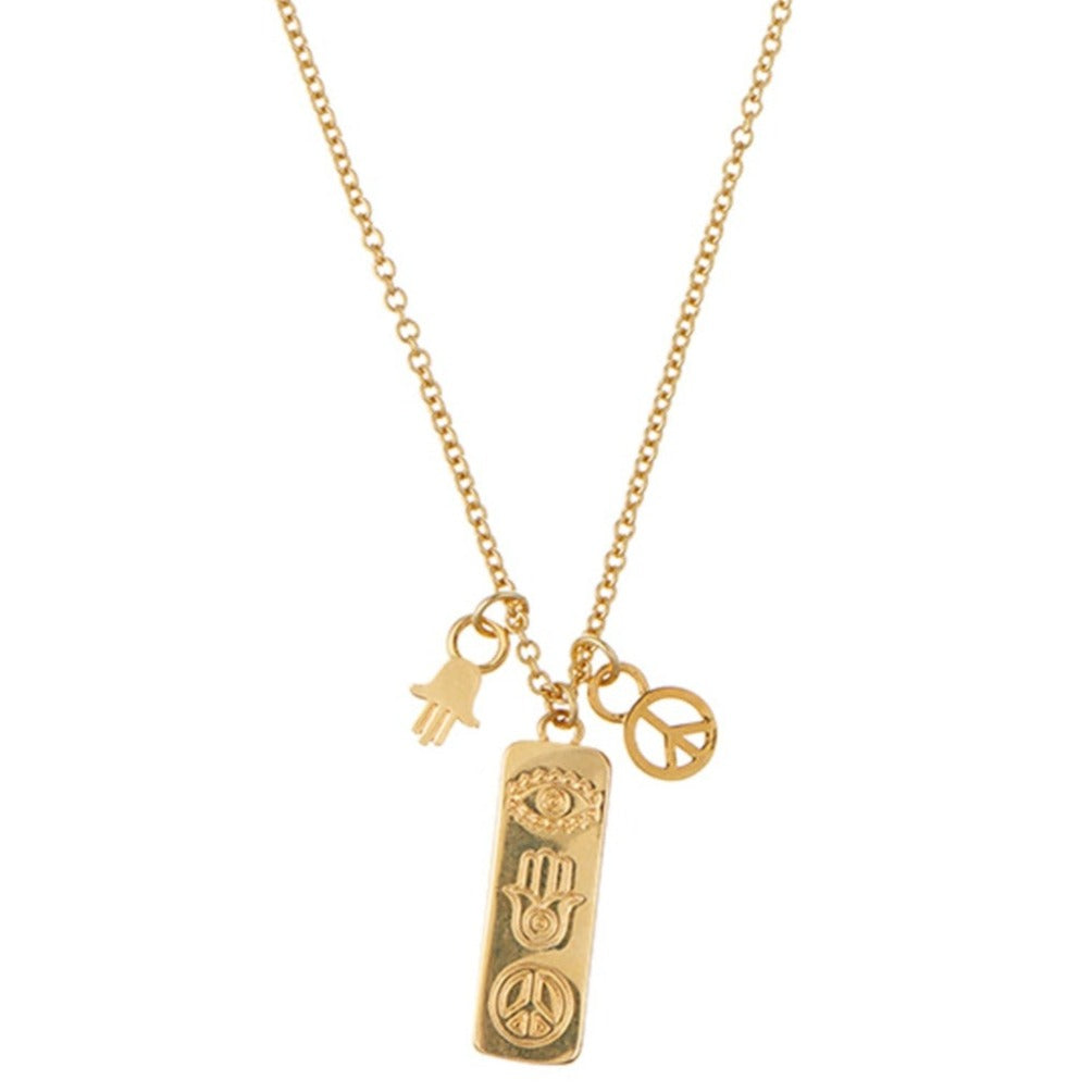 Peace & Hamsa Hand Charm Cluster Necklace - Orelia London