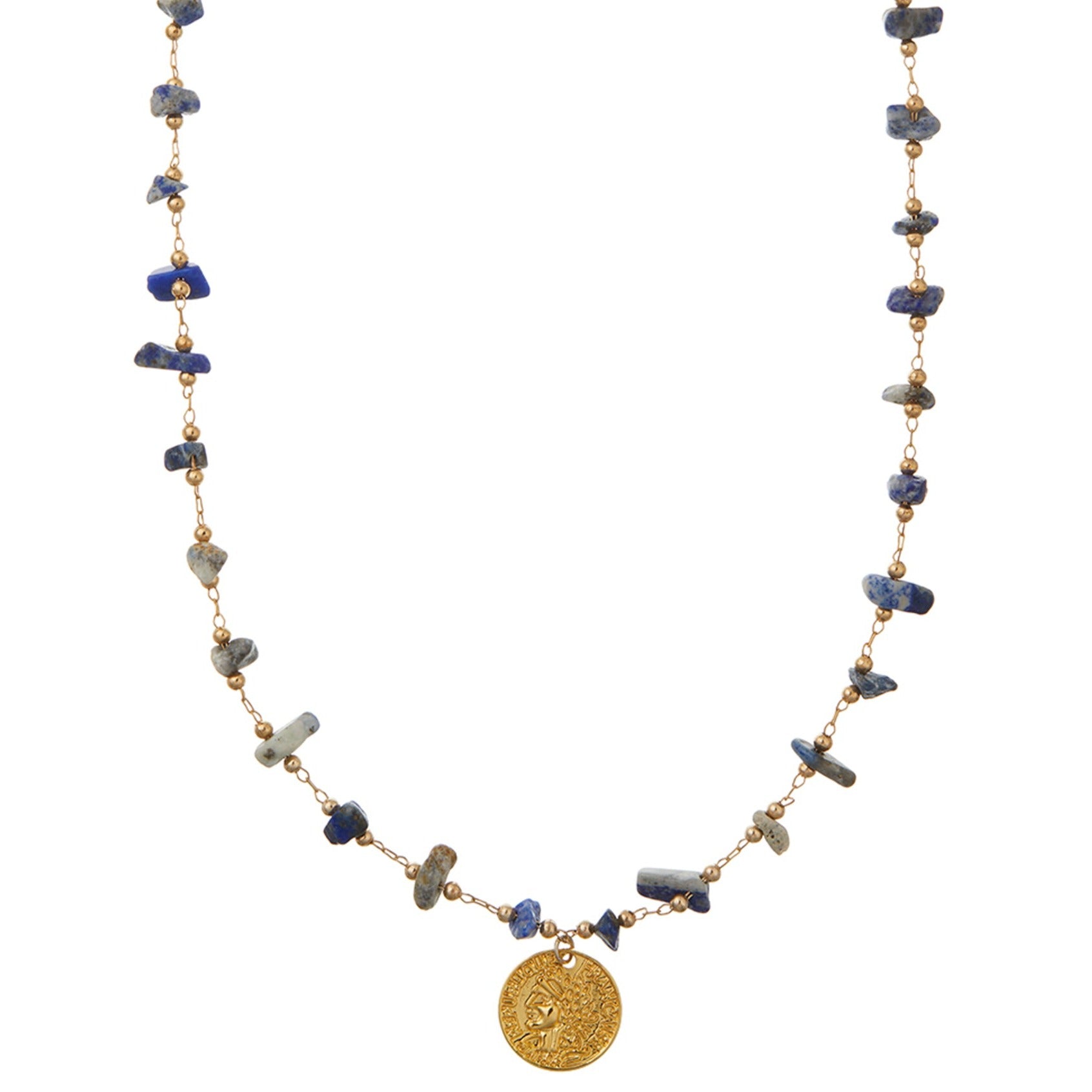 Lapis Chip Coin Charm Necklace - Orelia London