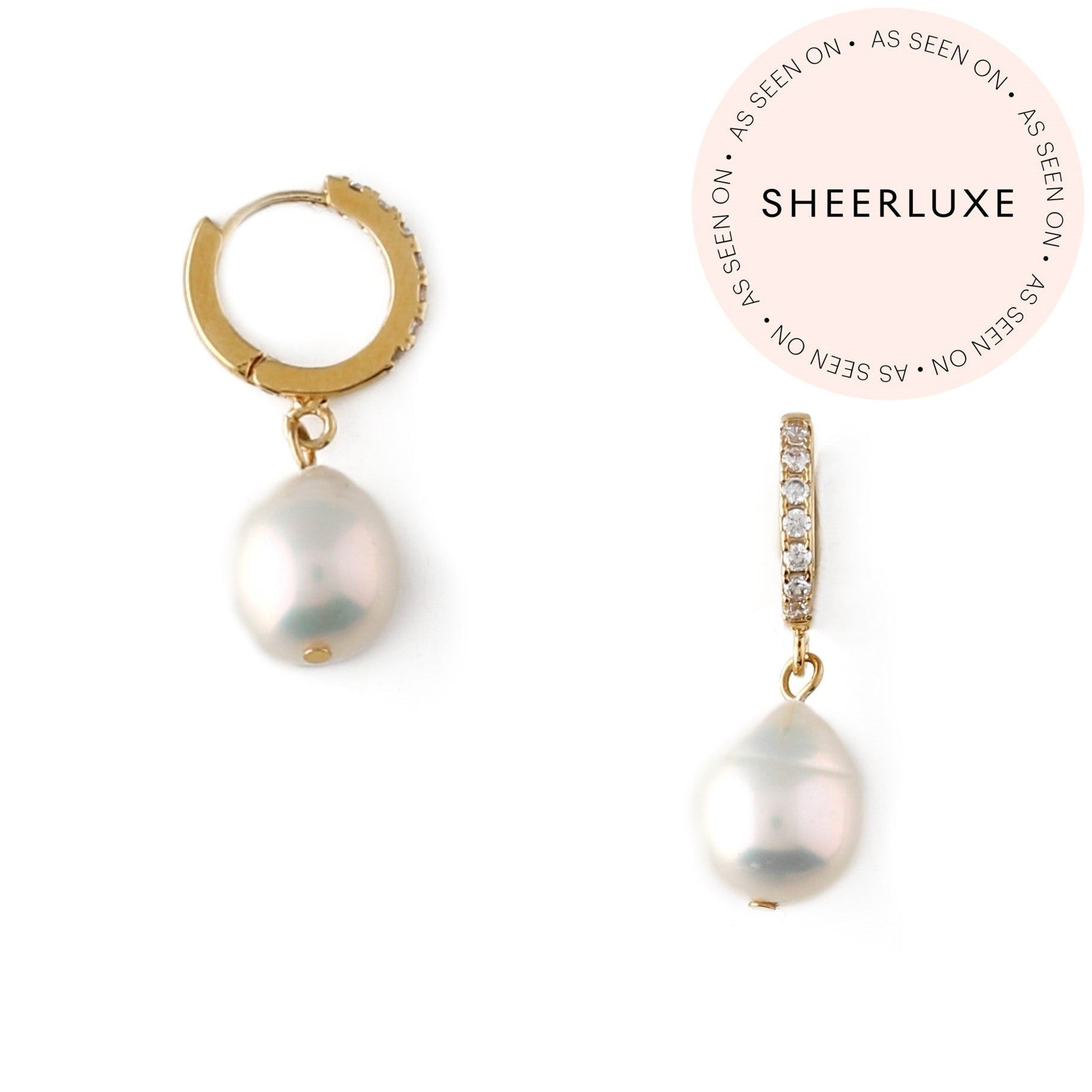 Pearl Drop Pavé Huggie Hoop Earrings - Gold - Orelia London