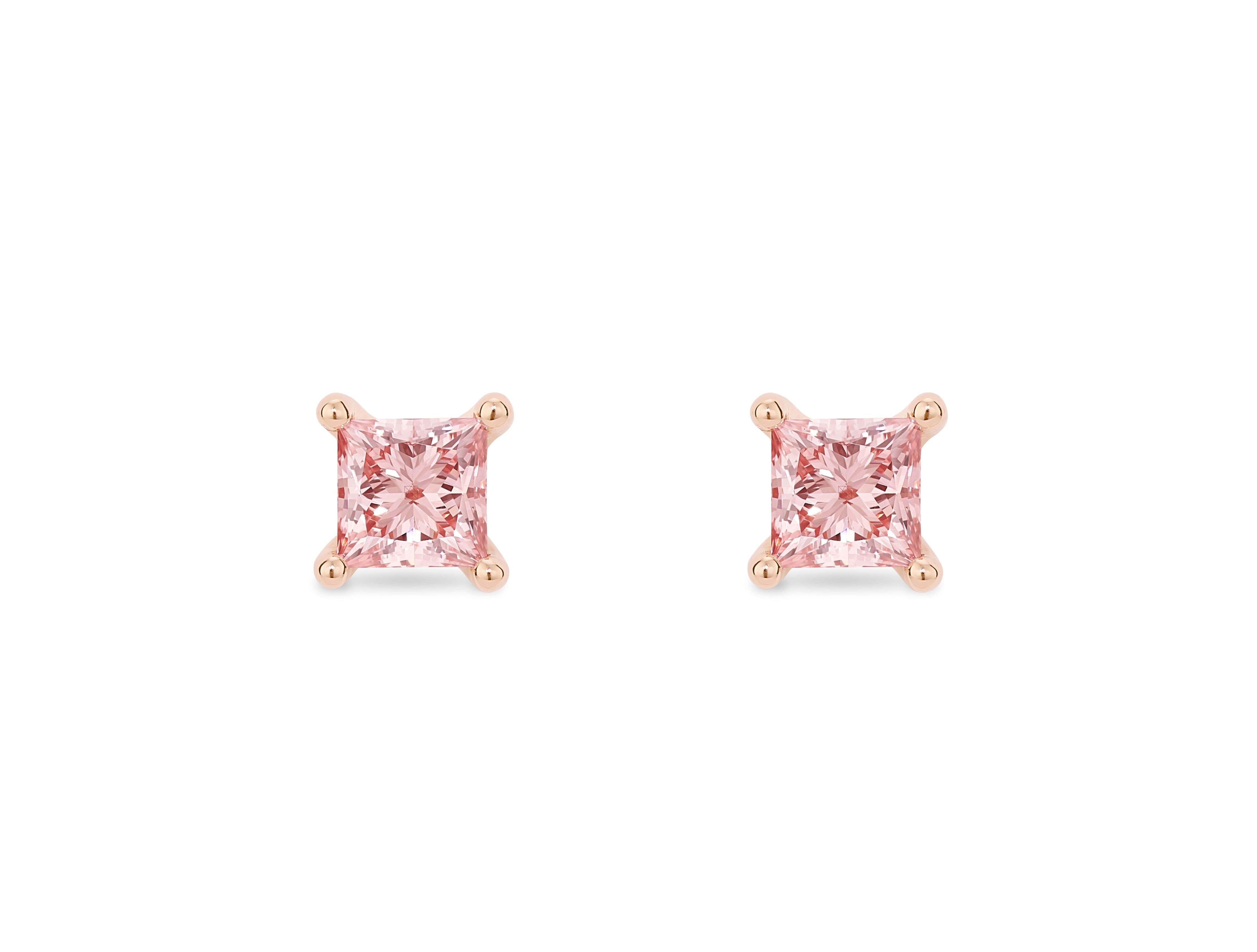 Lightbox Lab-Grown Diamond 1/2ct. tw. Princess Stud Earrings | Pink 10k Rose Gold