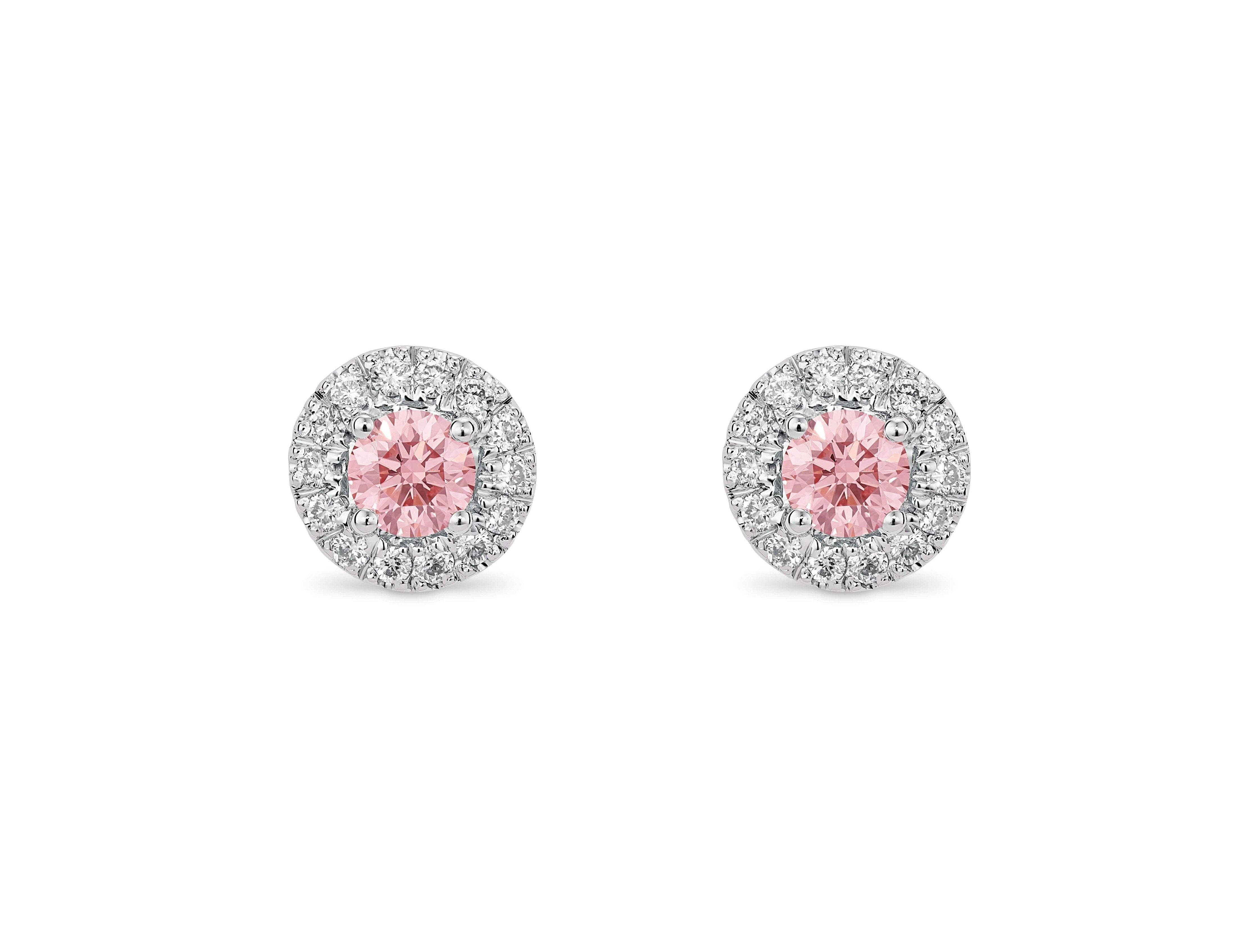 Lightbox Lab-Grown Diamond LB 1/2ct. tw. Halo Earrings | Pink 10k White Gold