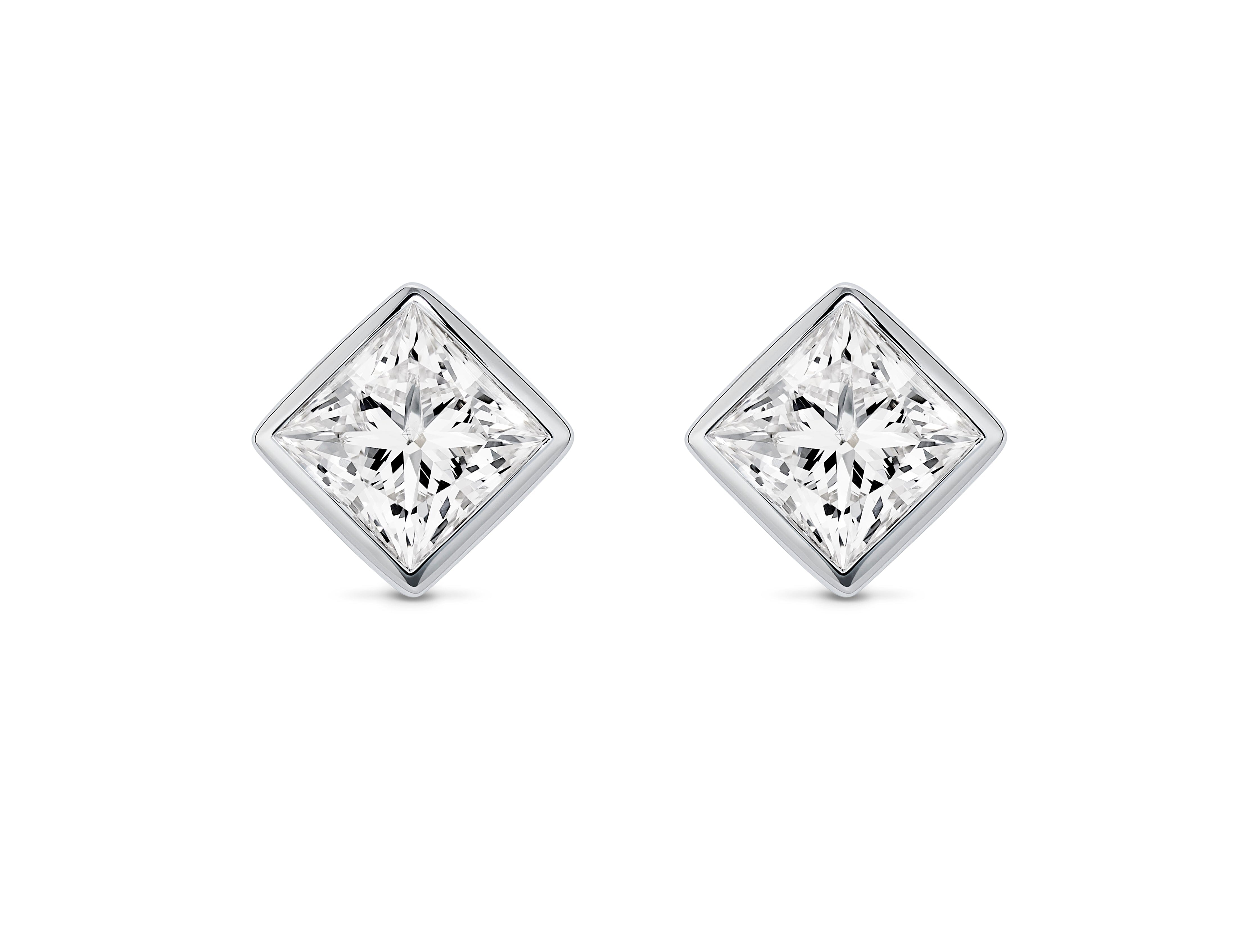 Lightbox Lab-Grown Diamond 1-1/2ct. tw. Outlet Princess Cut Bezel Stud Earrings | White White / Sterling Silver