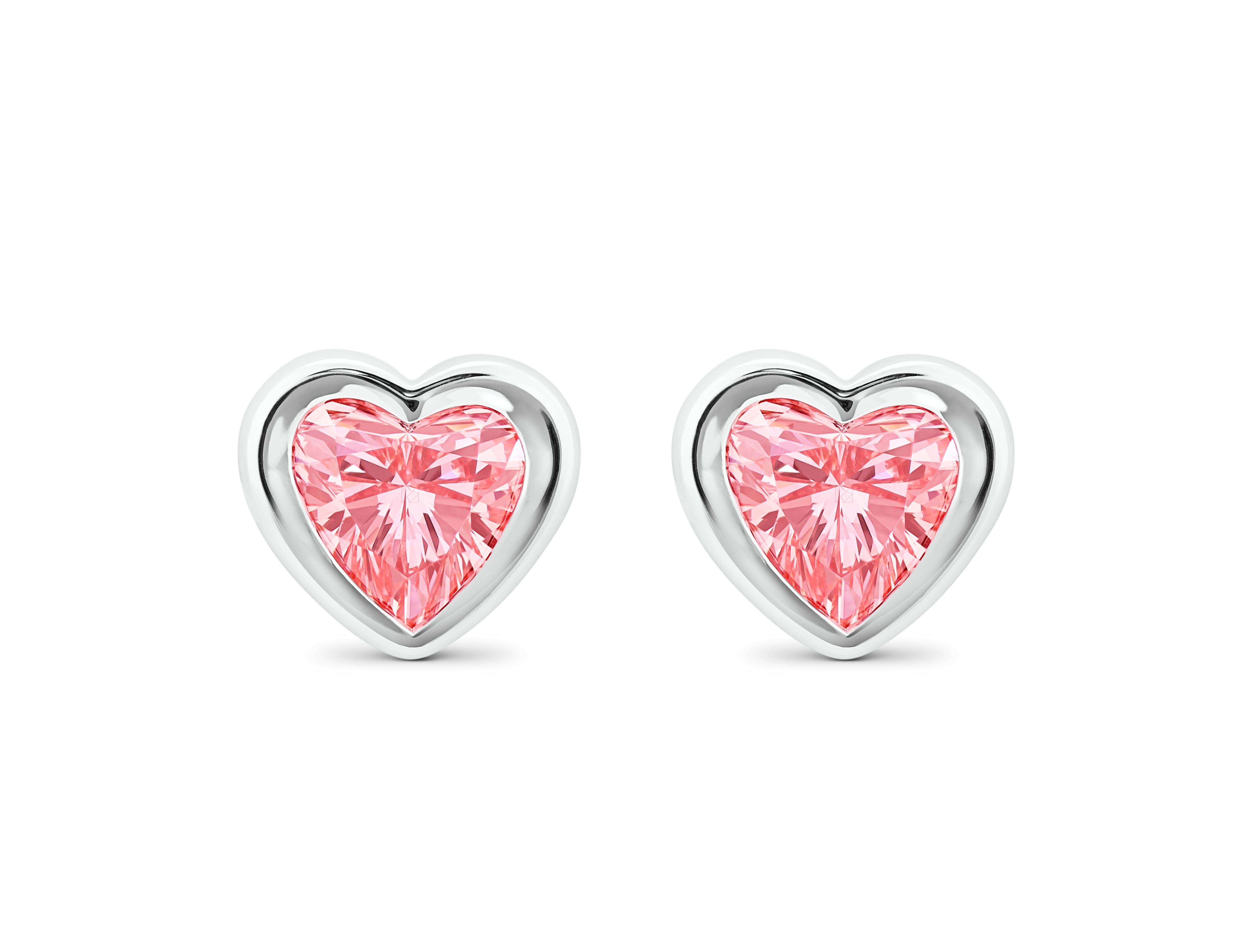 Lightbox Lab-Grown Diamond 1/2ct. tw. Heart Bezel Stud Earrings | Pink 10k White Gold