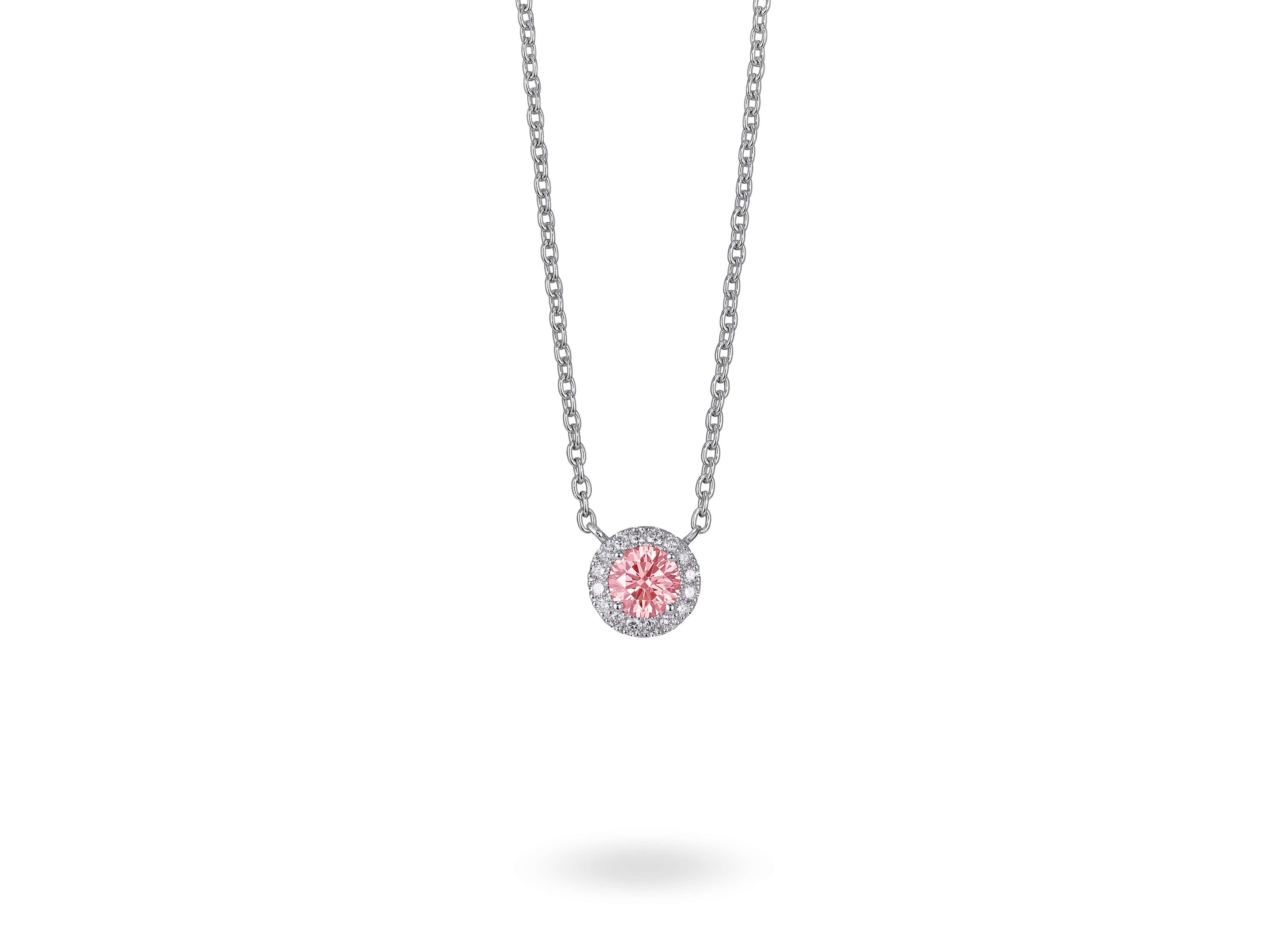 Lightbox Lab-Grown Diamond LB 1/2ct. tw. Halo Gold Pendant | Pink 10k White Gold