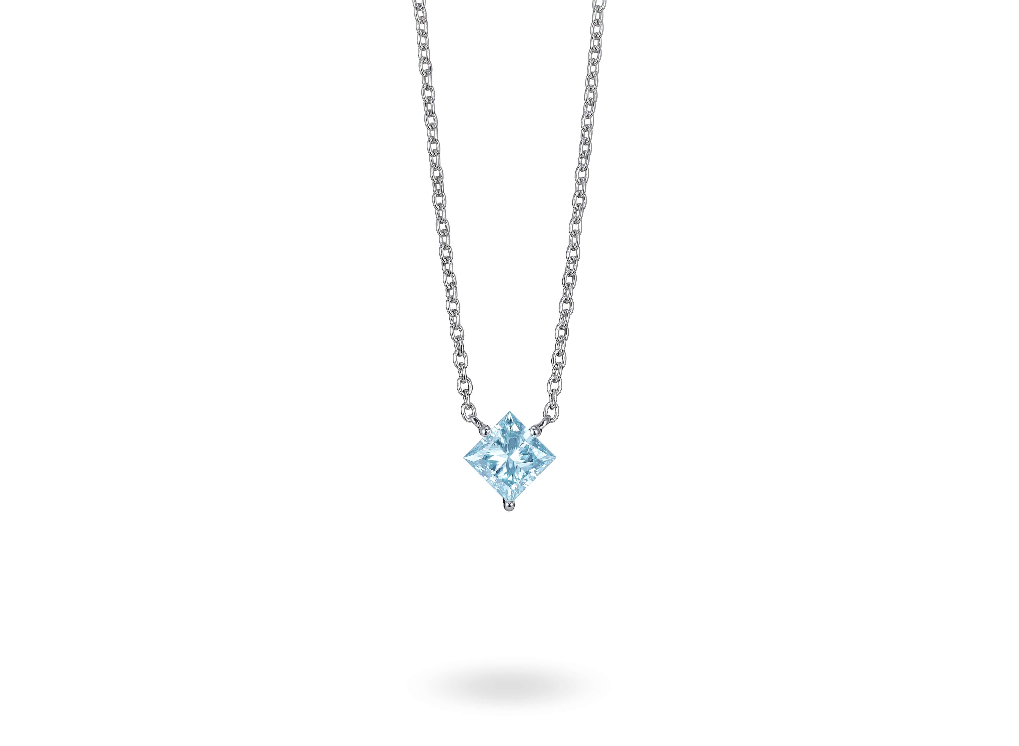 Lightbox Lab-Grown Diamond 1-1/8ct. Princess Gold Pendant | Blue 10k White Gold