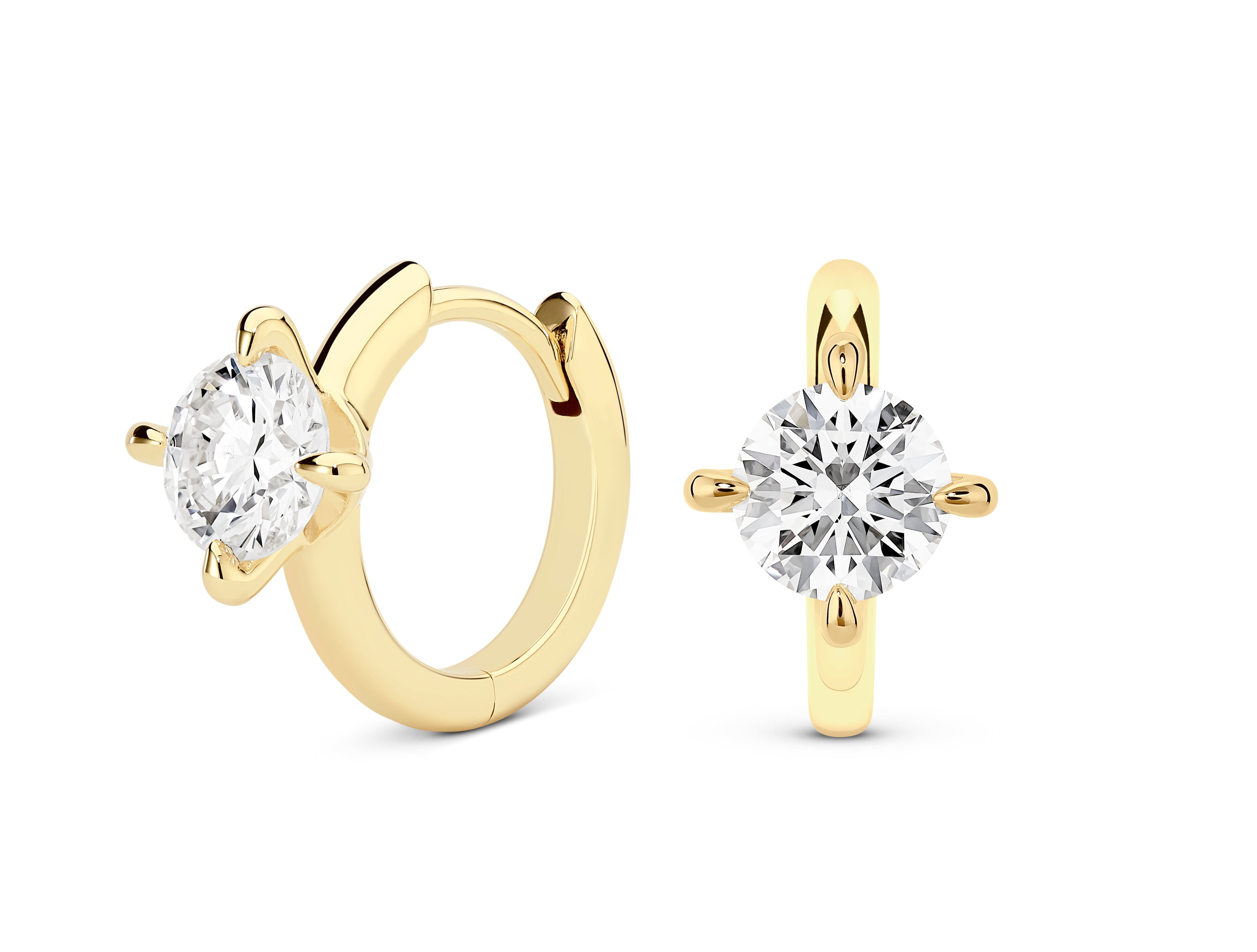 Lightbox Lab-Grown Diamond 1ct. tw. Solitaire Huggie Hoop Earrings | White 10k Yellow Gold