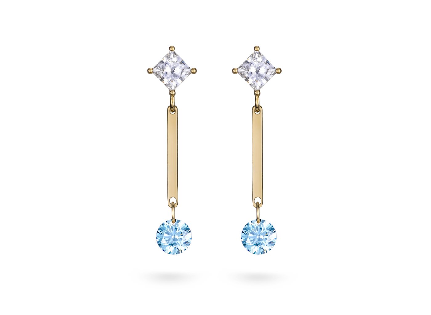 Lightbox Lab-Grown Diamond LB 1ct. tw. Linear Pierced Earrings | Blue Blue / 10k Yellow Gold