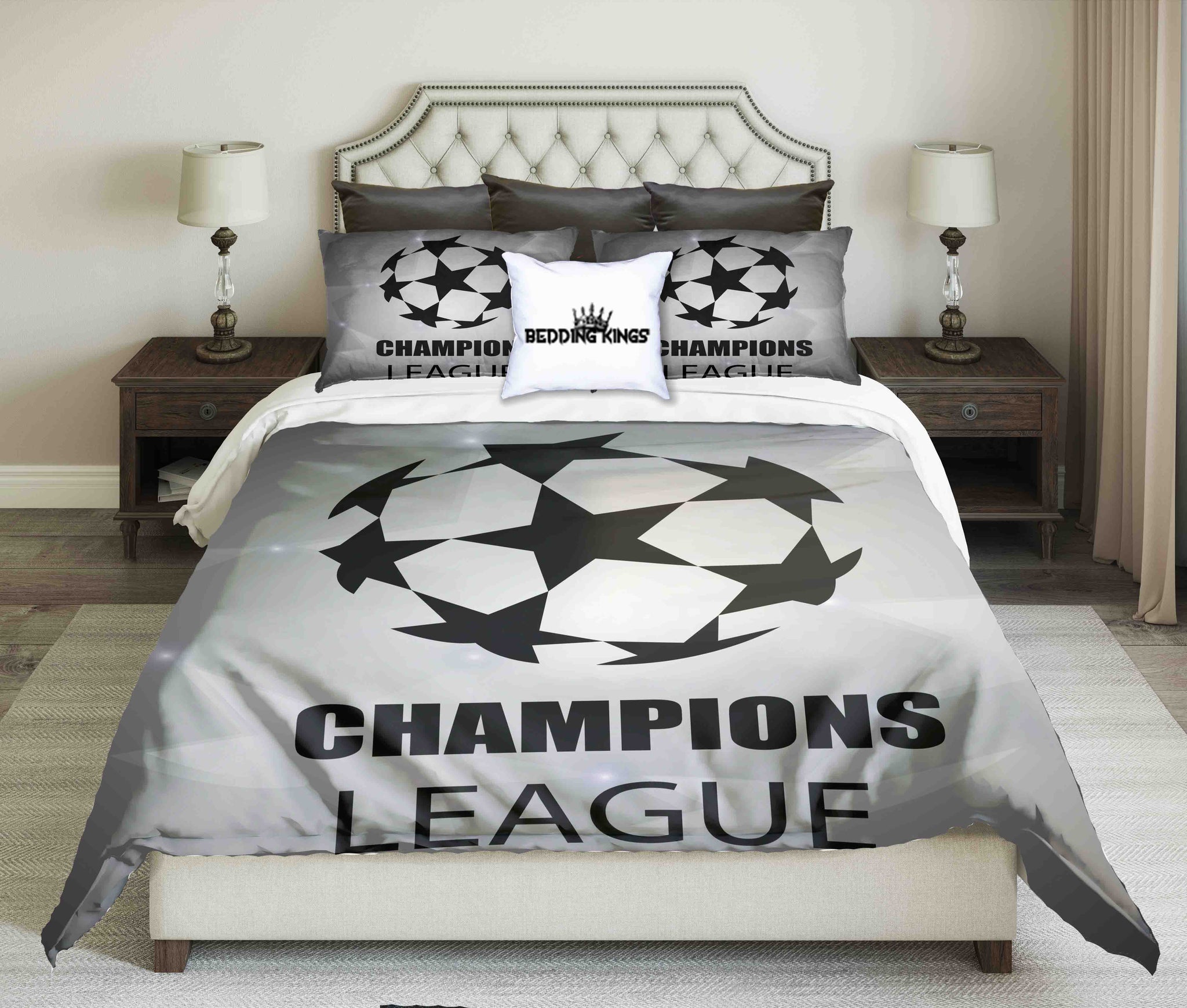 Championship League Design On Light Grey Background Bedding Set
