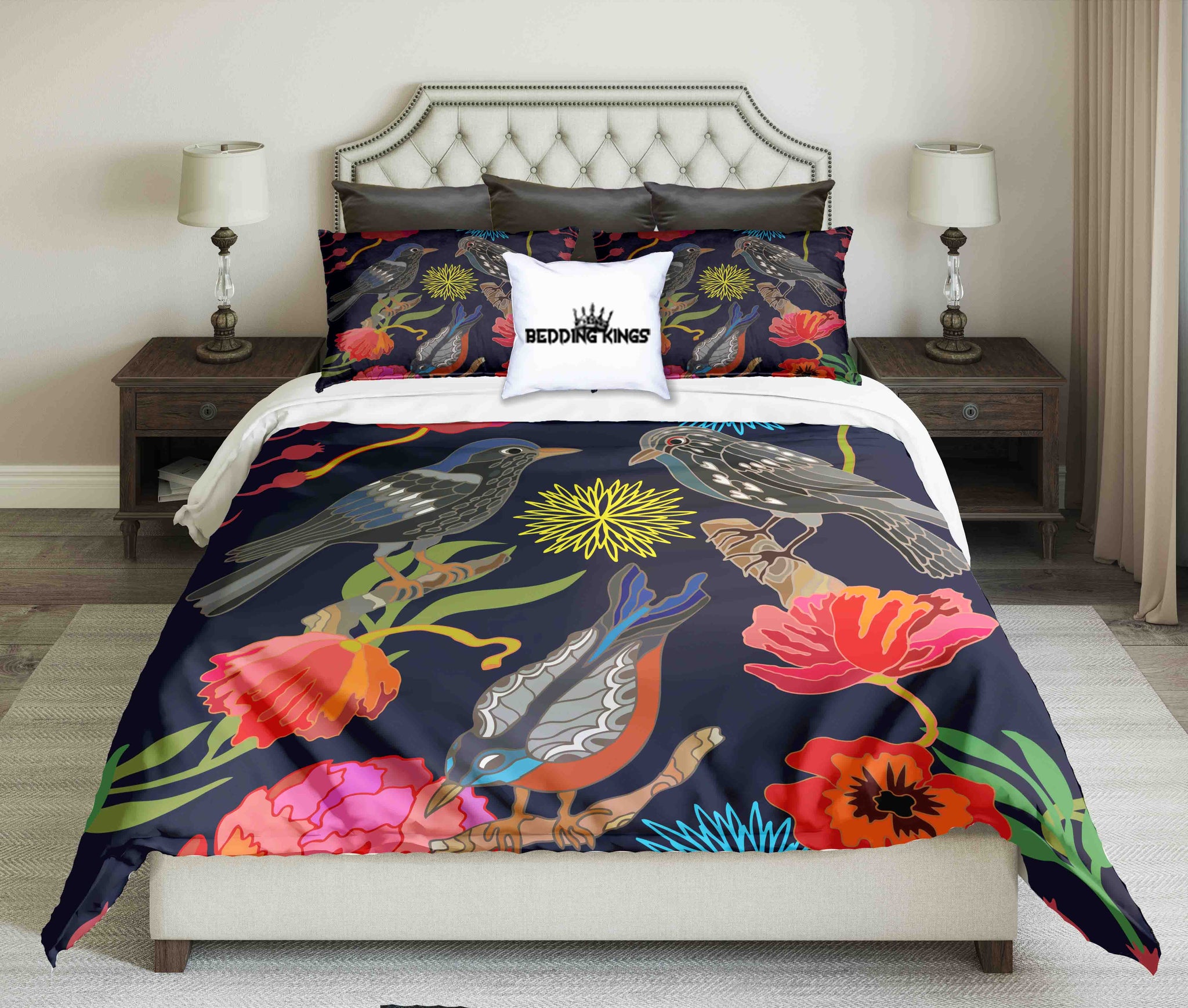 Colourful Flowers And Birds Bedding Set