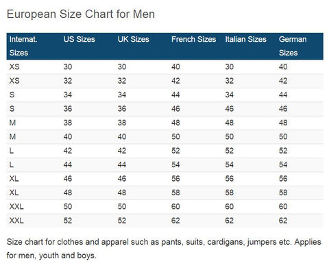 us men's pant size to european