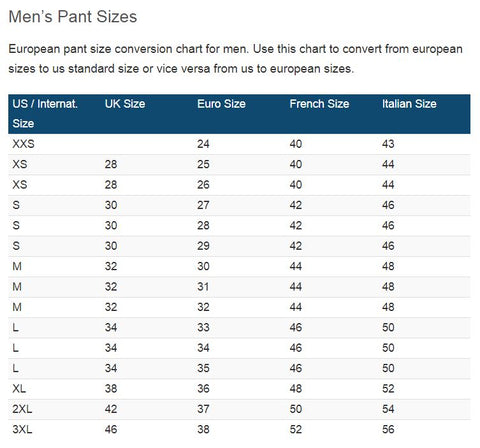 convert us pant size to european