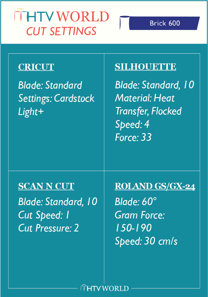 Siser Brick 600 Heat Transfer Vinyl Cut Settings Chart – HTV World