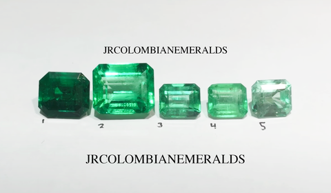 Different Emerald Color Chart from low to high quality 