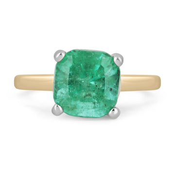 2.65cts Emerald-Cushion Cut Solitaire 4 Prong Gold Engagement 14K Birthstone Ring