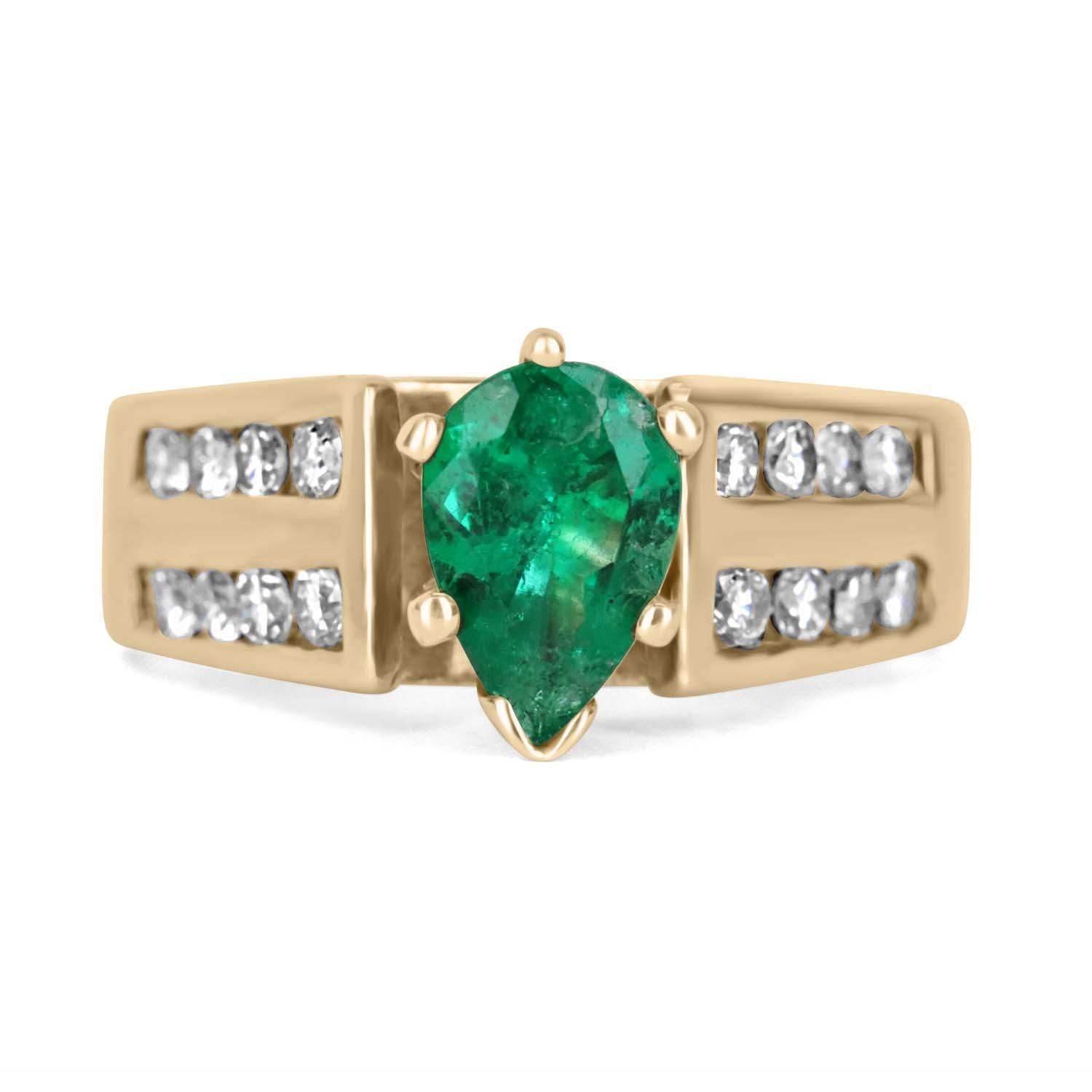 1.28tcw Fine Vivid Green Colombian Emerald Pear & Channel Set Diamond ...