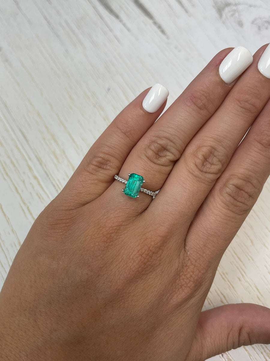 1.96 Carat 9x6 Bluish Green Natural Loose Colombian Emerald- Emerald Cut