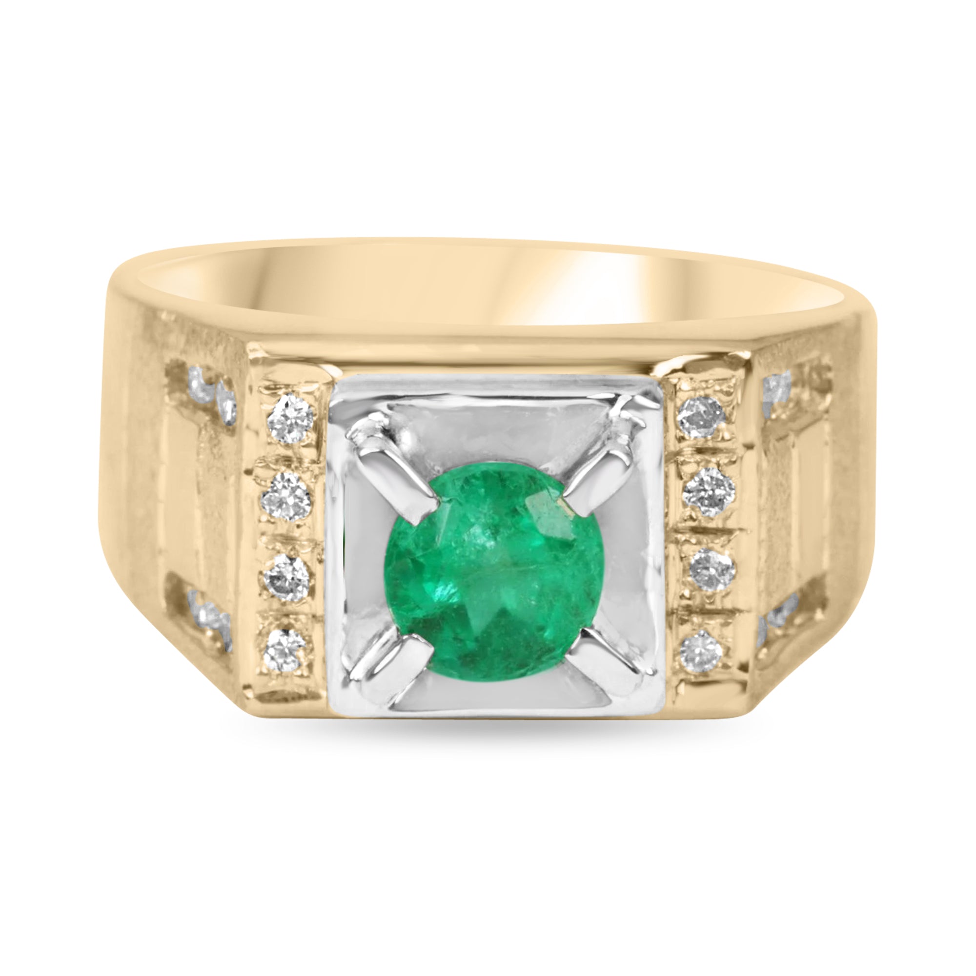 0.87tcw Natural Colombian Emerald & Diamond Round Cut Mens Pinky Ring ...
