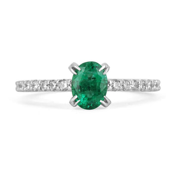 14KT White Gold Oval Emerald Diamond Halo Twist Ring